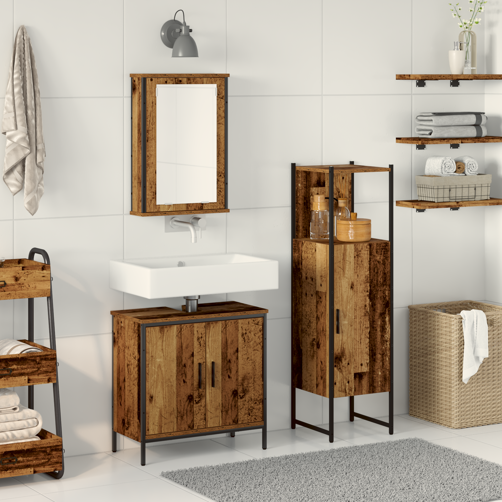 3 Piece Bathroom Furniture Set Old Wood Engineered Wood