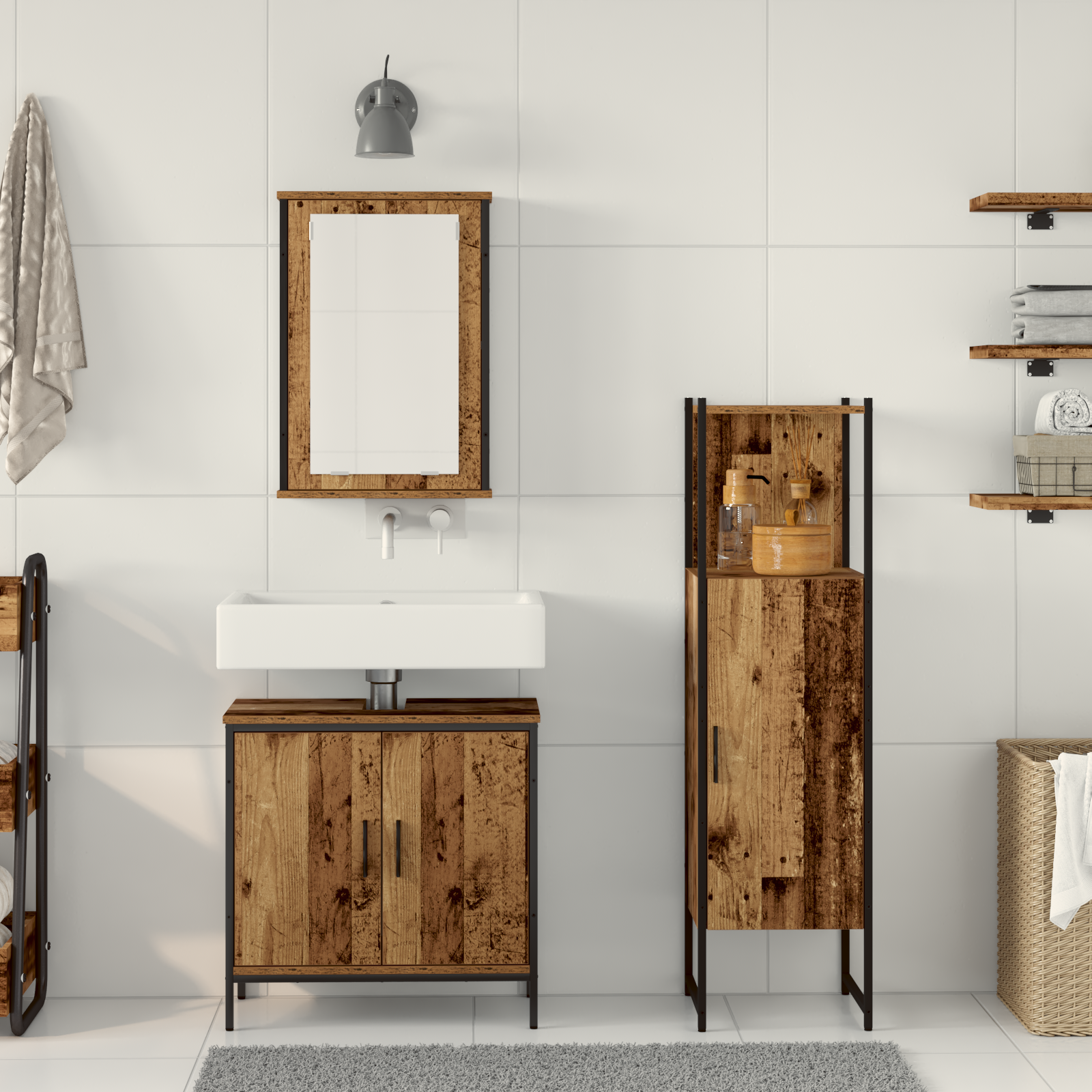3 Piece Bathroom Furniture Set Old Wood Engineered Wood - Image 4