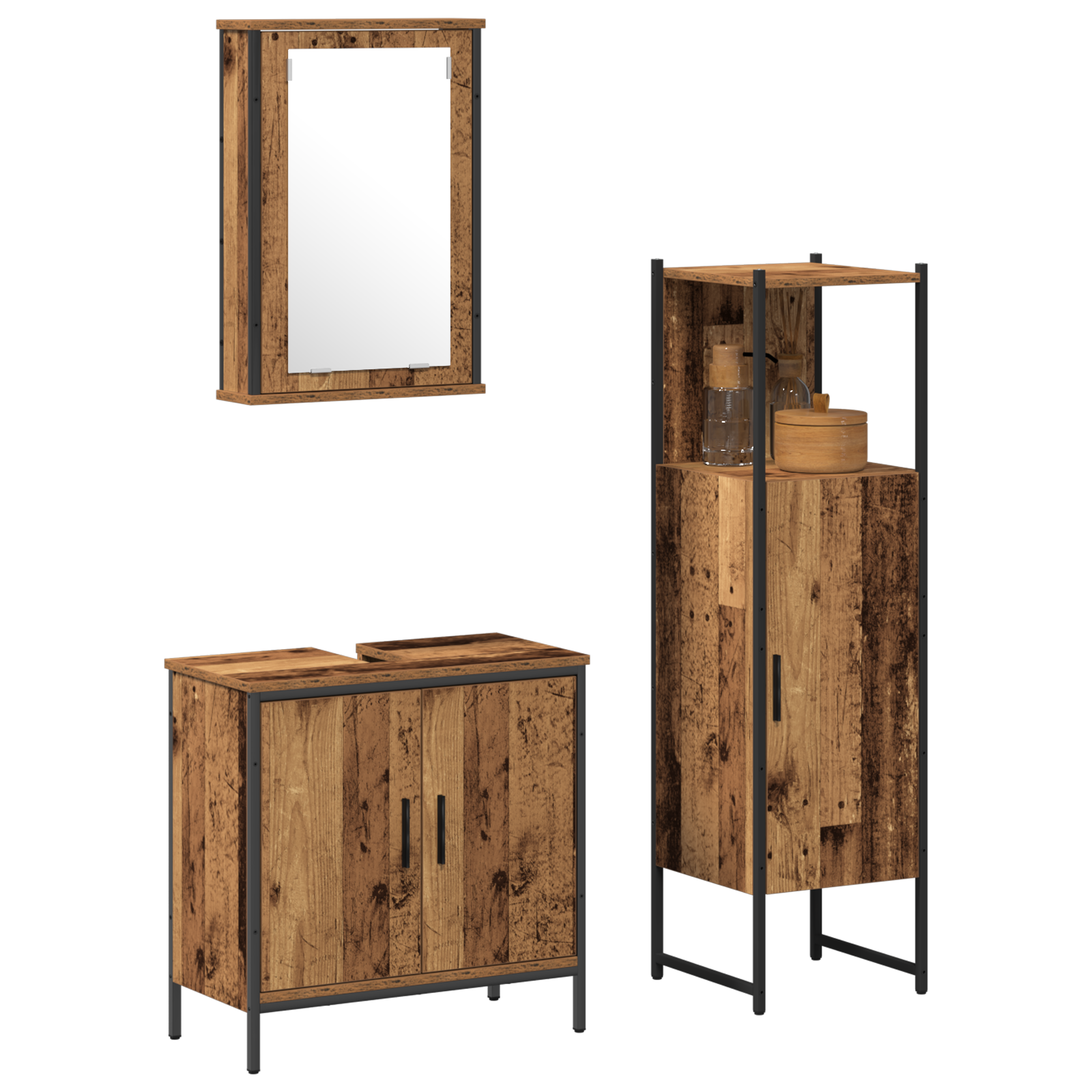 3 Piece Bathroom Furniture Set Old Wood Engineered Wood - Image 3