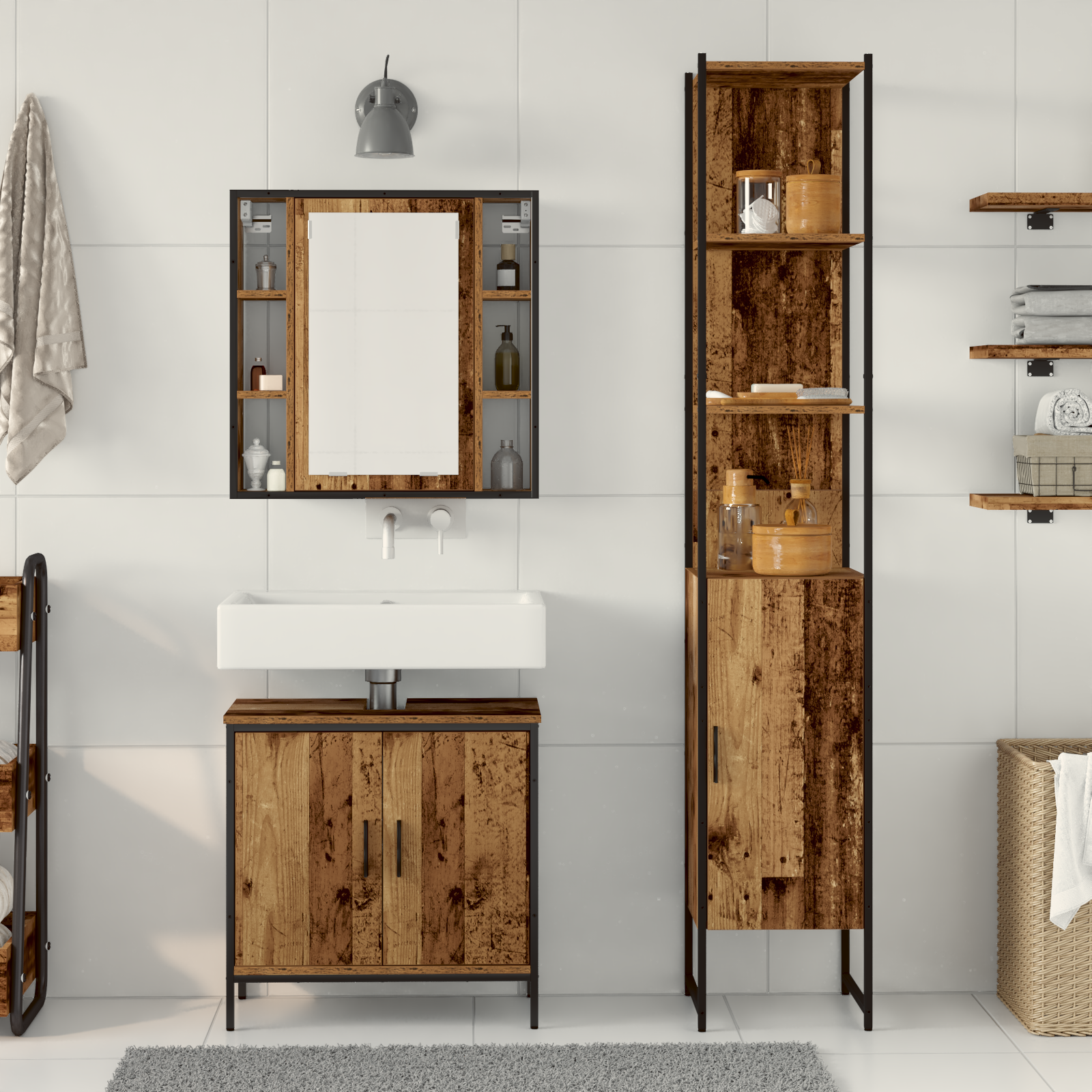 3 Piece Bathroom Furniture Set in Old Wood Engineered Wood - Image 4