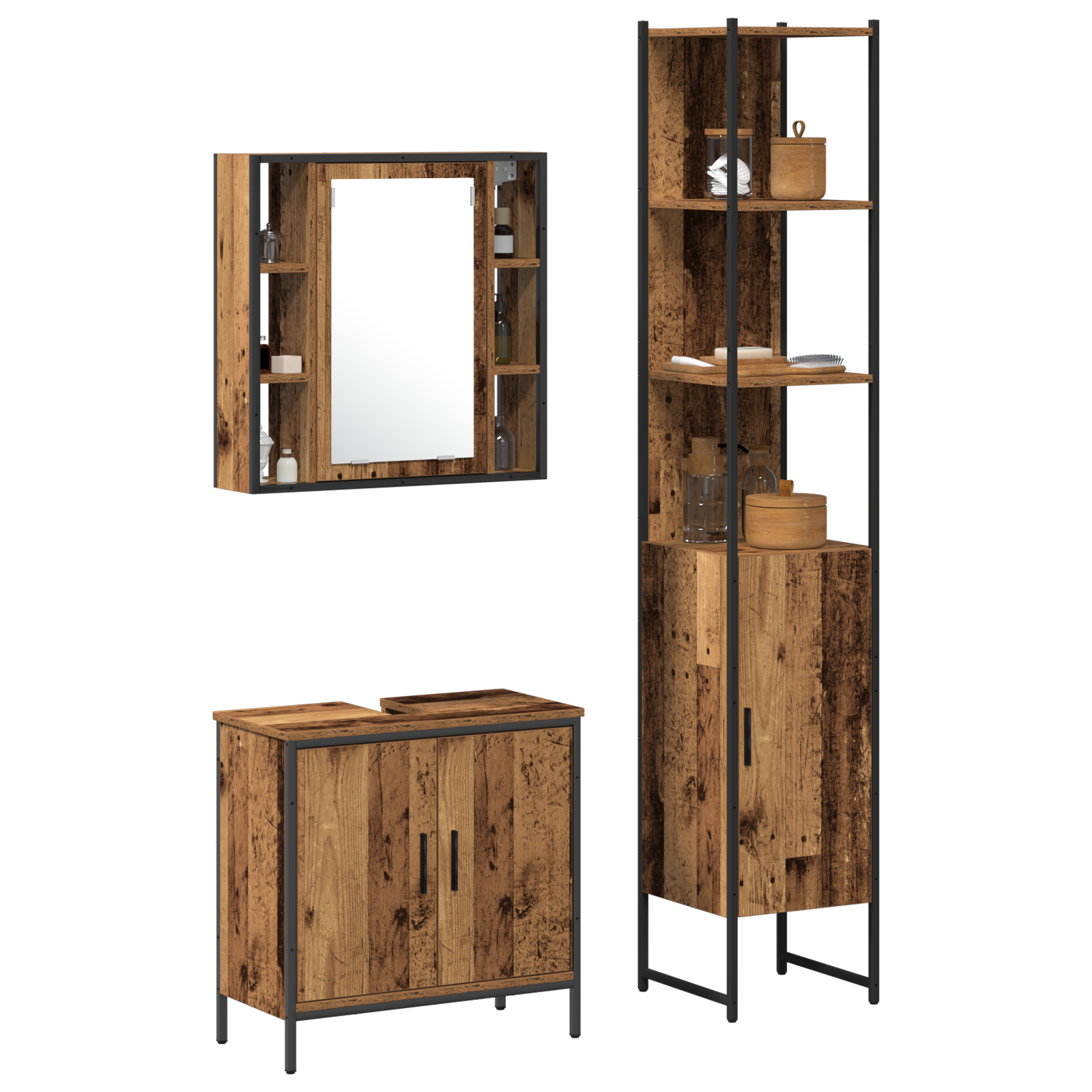 3 Piece Bathroom Furniture Set in Old Wood Engineered Wood - Image 3
