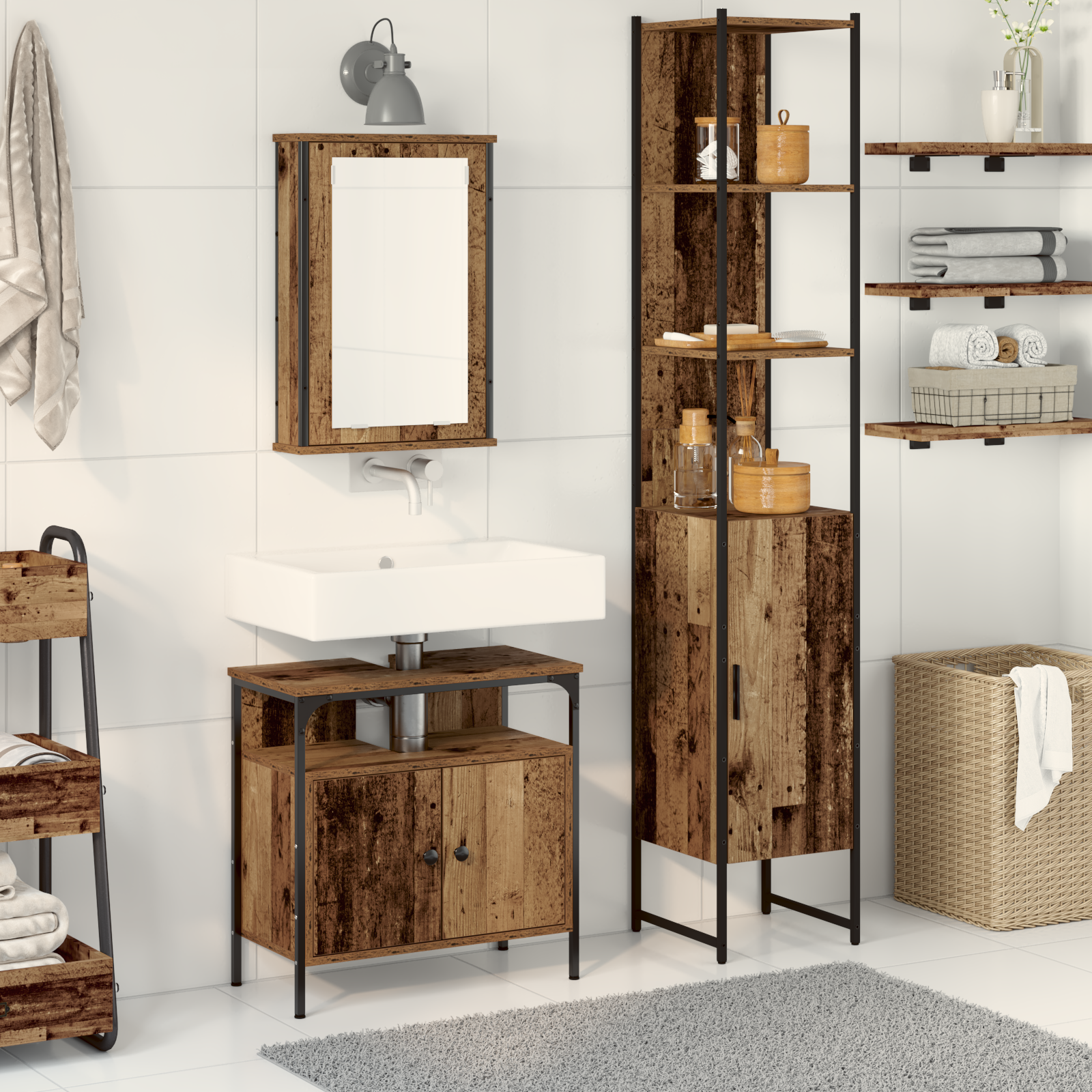 Bathroom Sink Cabinet with Built-in Basin Old Wood Engineered Wood