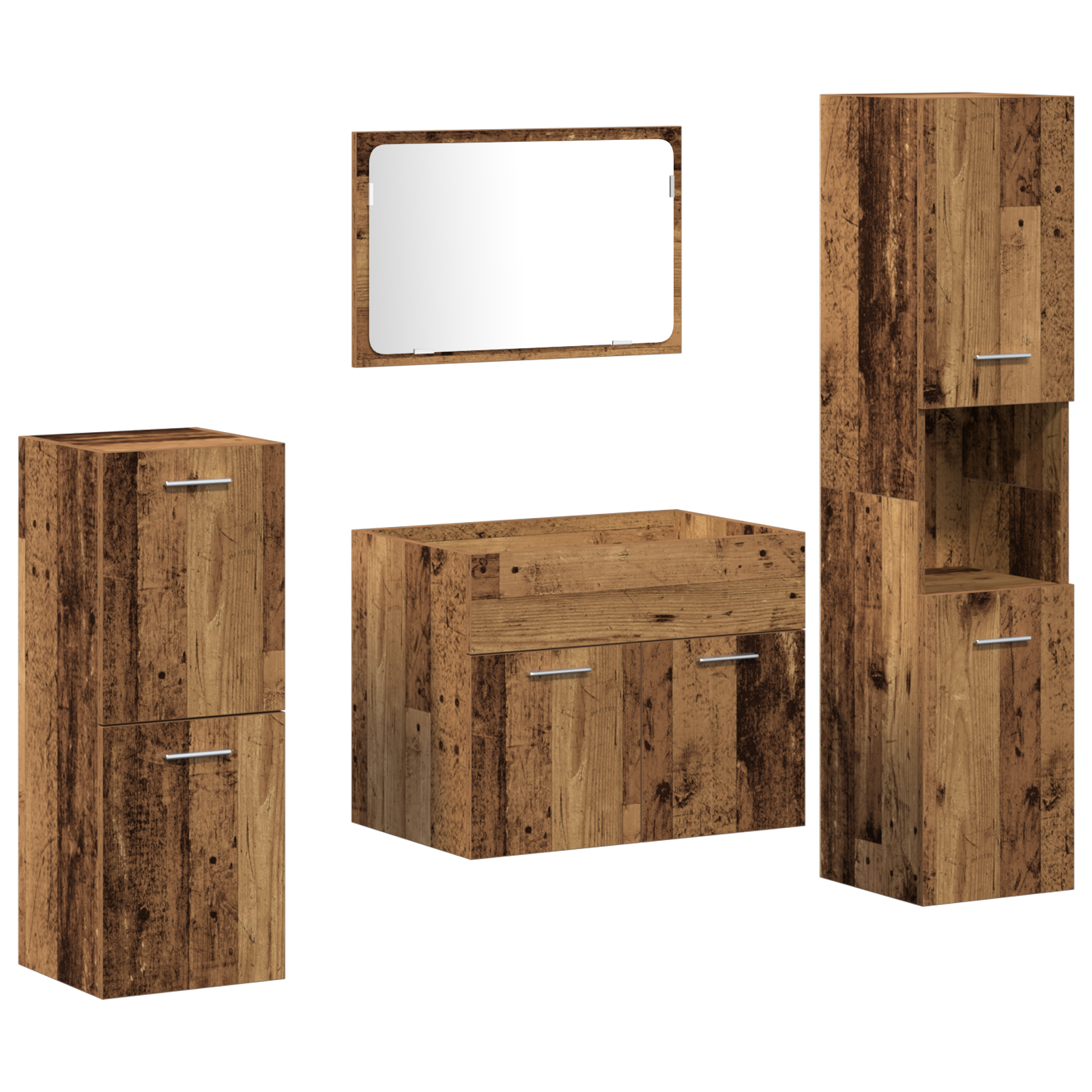 4 Piece Bathroom Furniture Set Old Wood Engineered Wood - Image 2