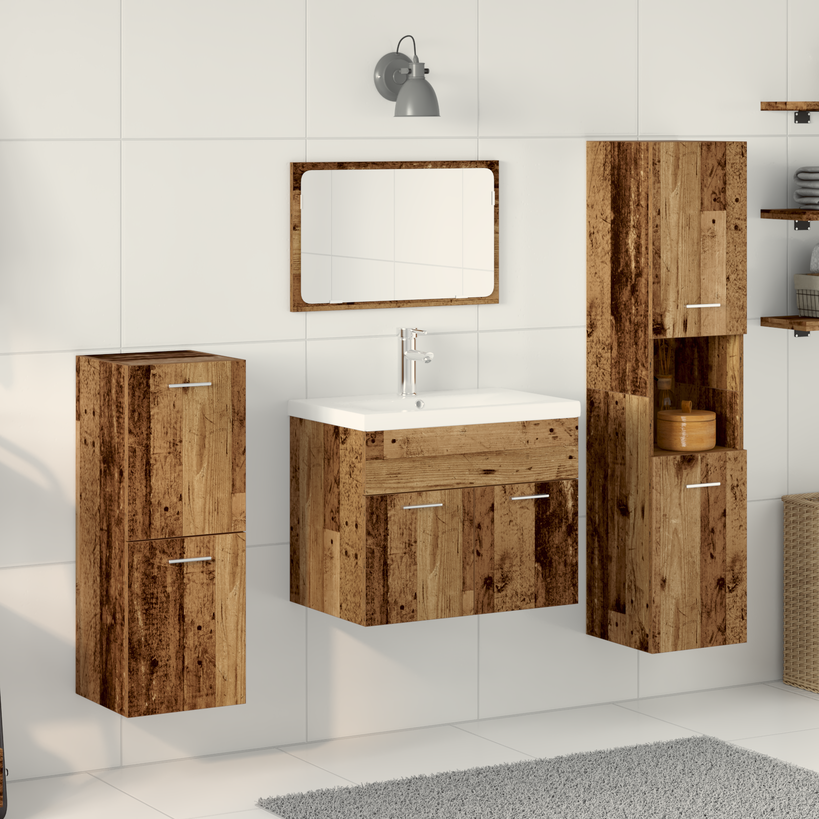4 Piece Bathroom Furniture Set Old Wood Engineered Wood