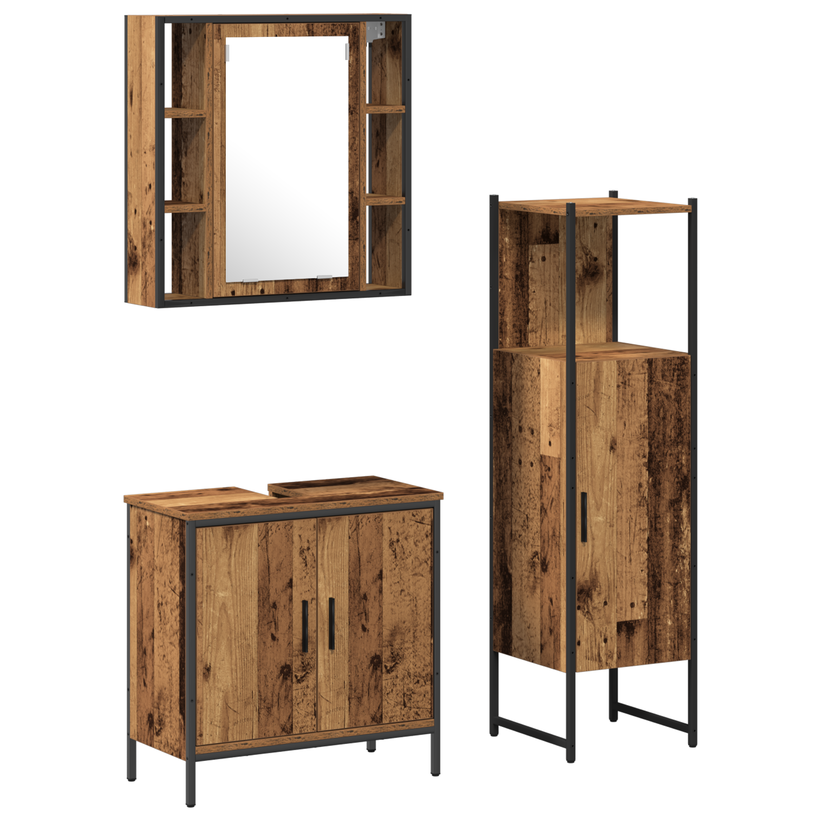 3 Piece Bathroom Furniture Set Old Wood Engineered Wood - Image 2