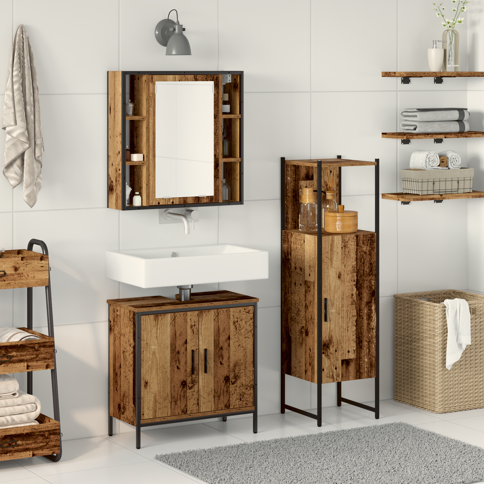 3 Piece Bathroom Furniture Set Old Wood Engineered Wood