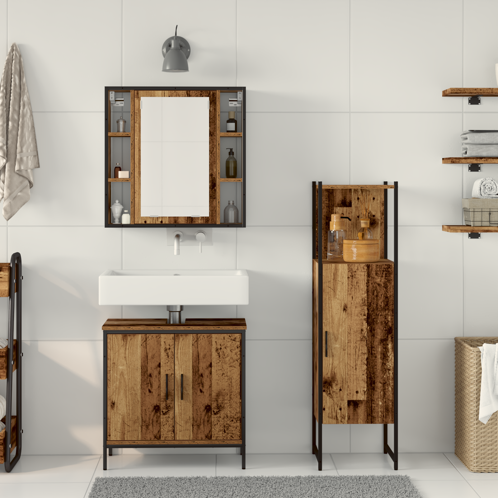 3 Piece Bathroom Furniture Set Old Wood Engineered Wood - Image 4