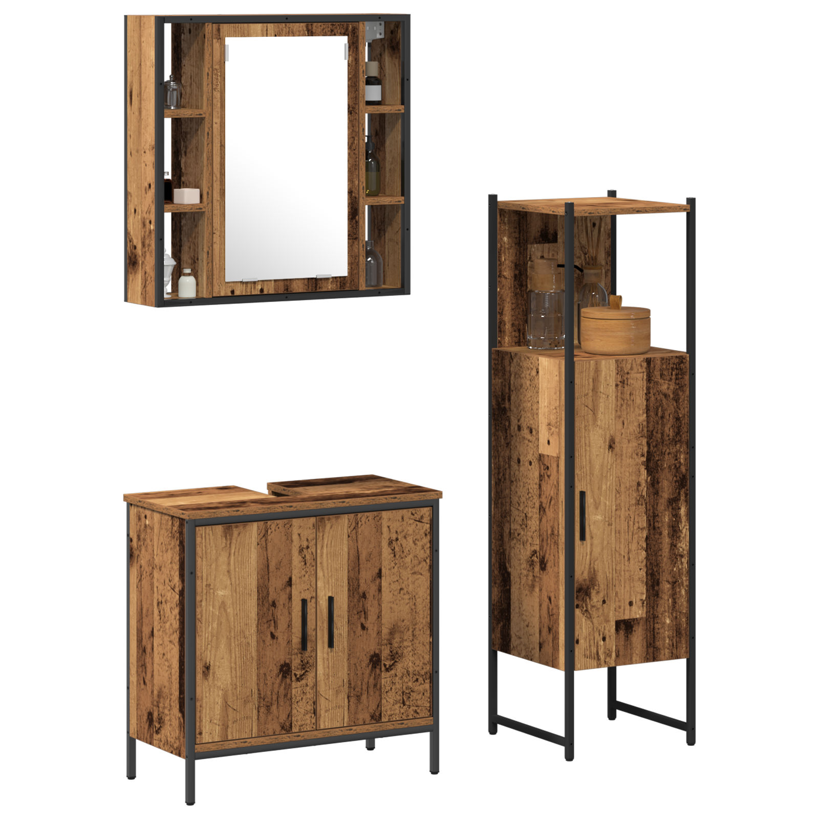 3 Piece Bathroom Furniture Set Old Wood Engineered Wood - Image 3