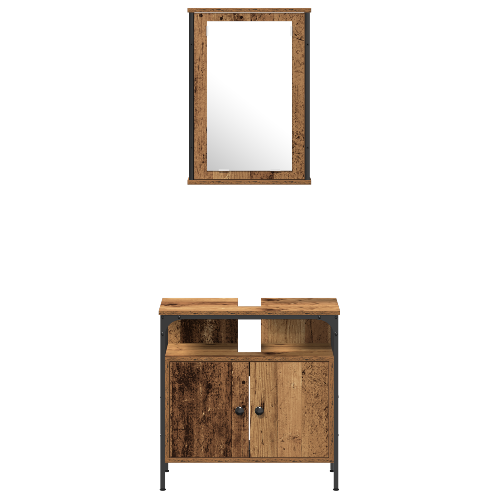 3 Piece Bathroom Furniture Set Old Wood Engineered Wood - Image 8