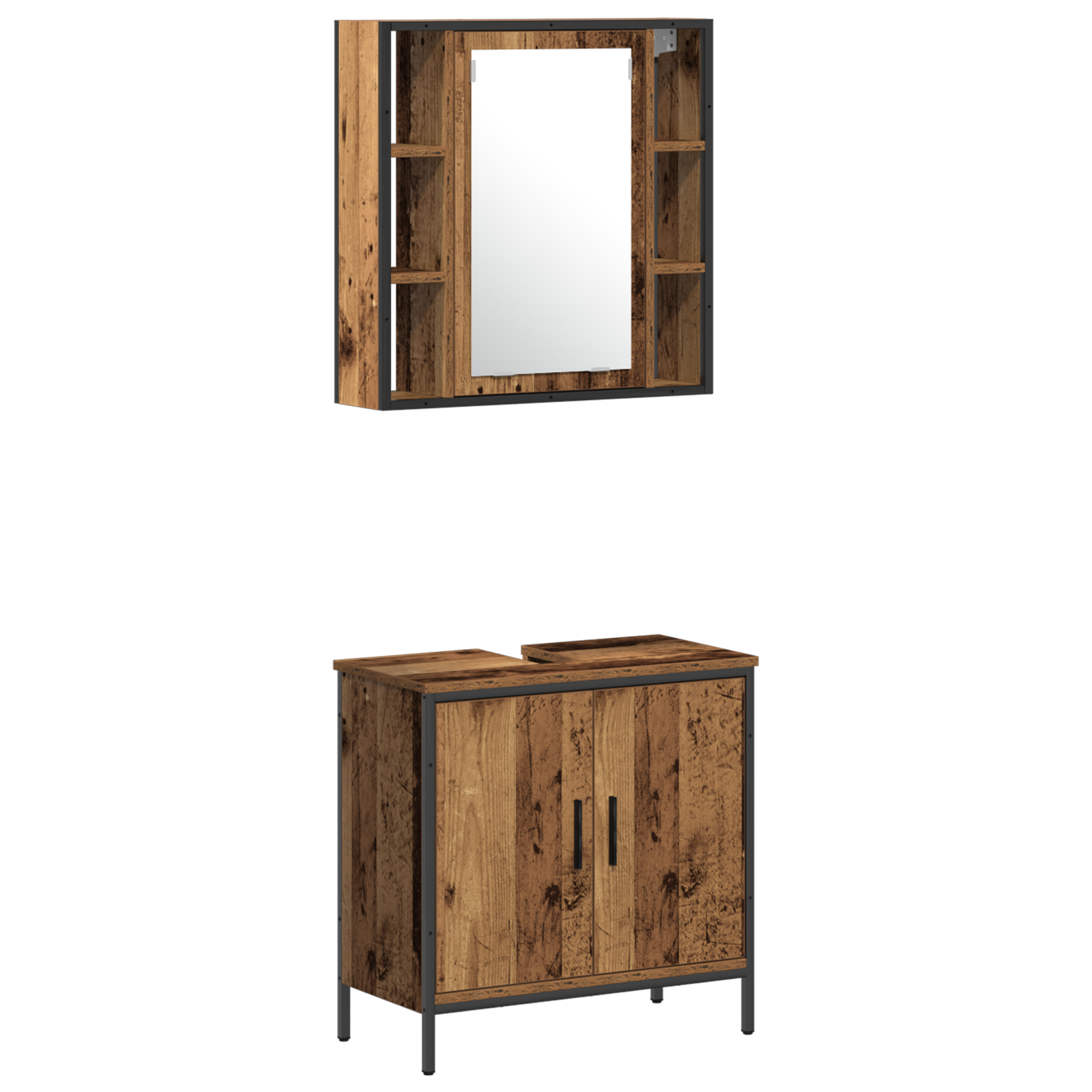 3 Piece Bathroom Furniture Set Old Wood Engineered Wood - Image 6