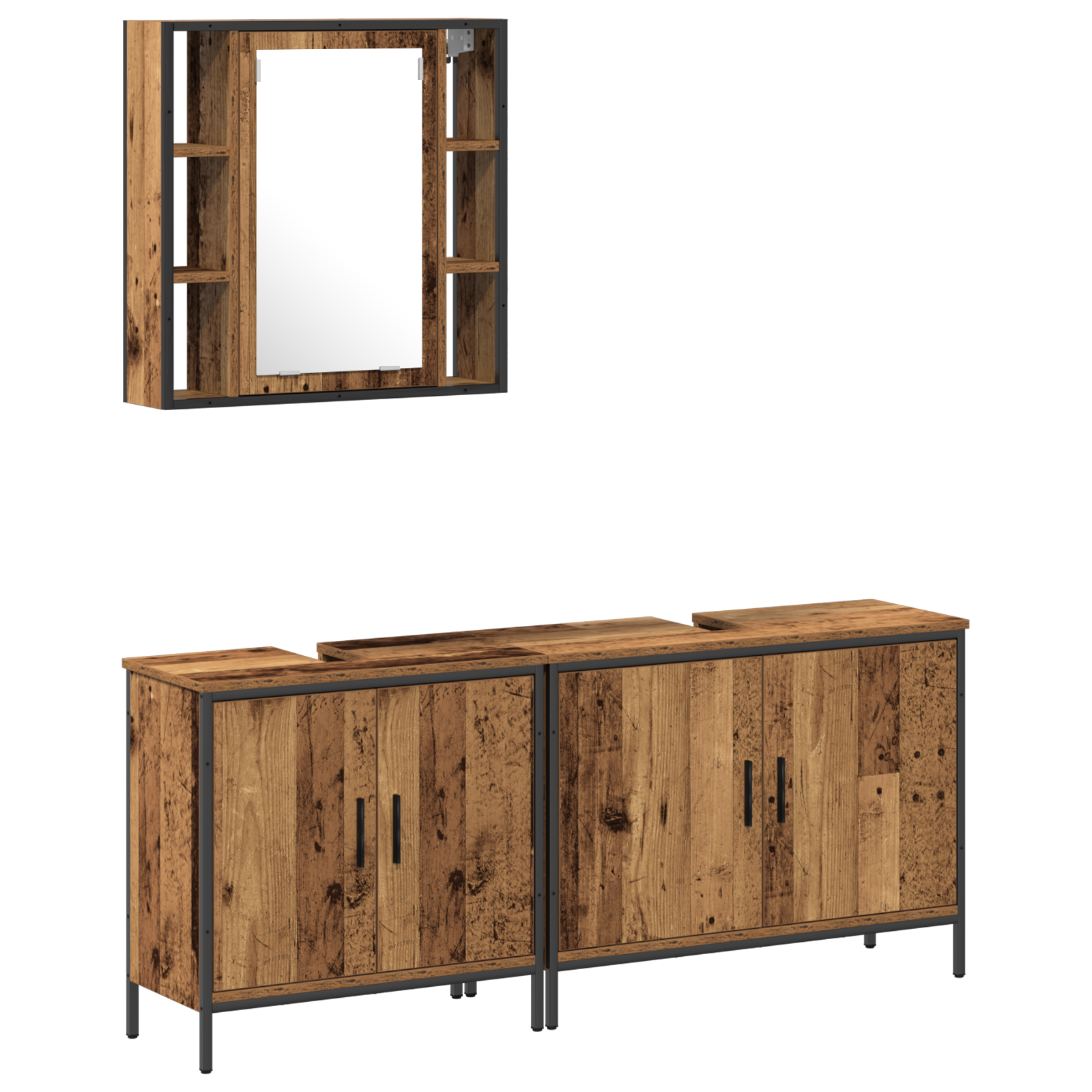3 Piece Bathroom Furniture Set Old Wood Engineered Wood - Image 2