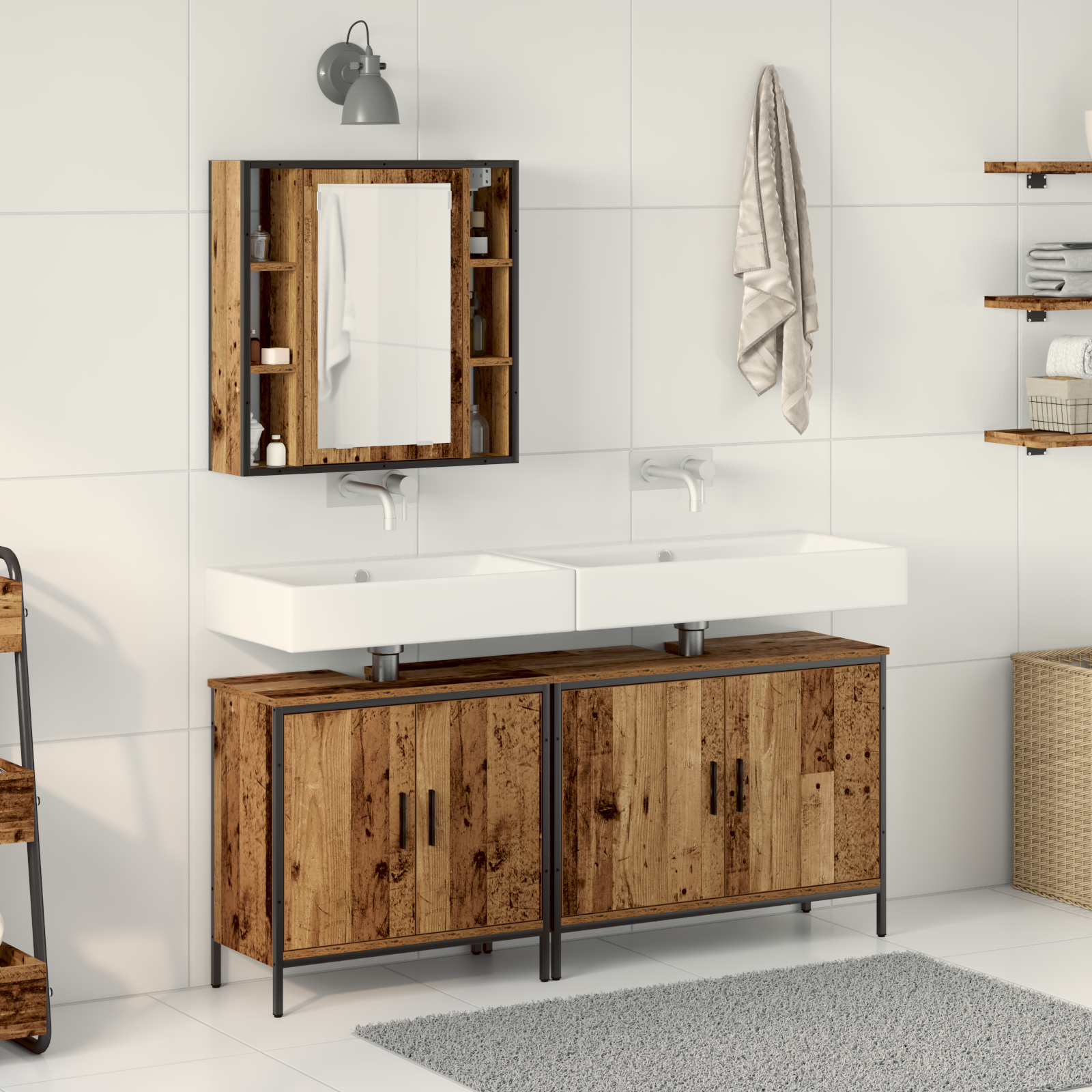 3 Piece Bathroom Furniture Set Old Wood Engineered Wood