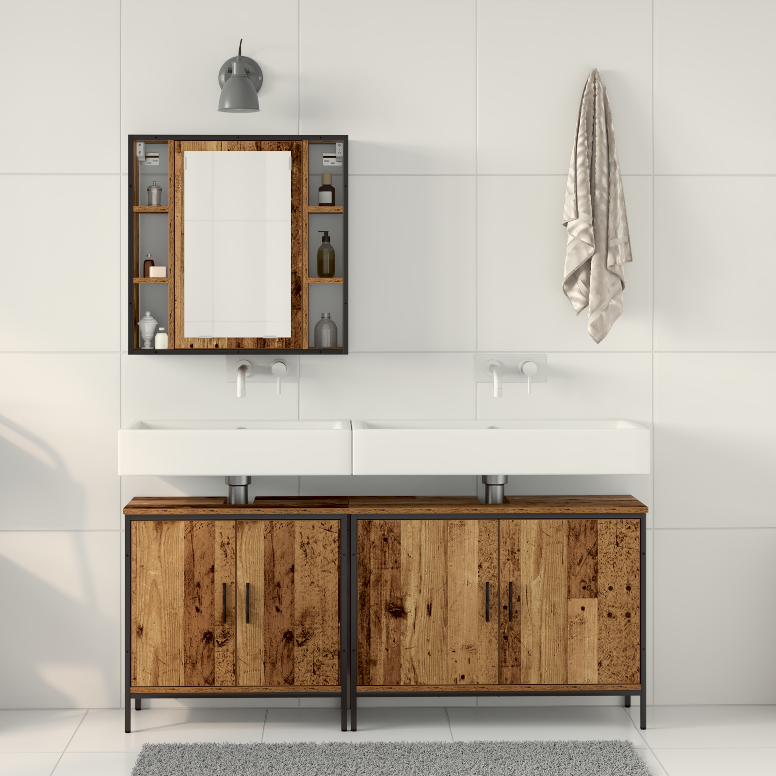 3 Piece Bathroom Furniture Set Old Wood Engineered Wood - Image 4