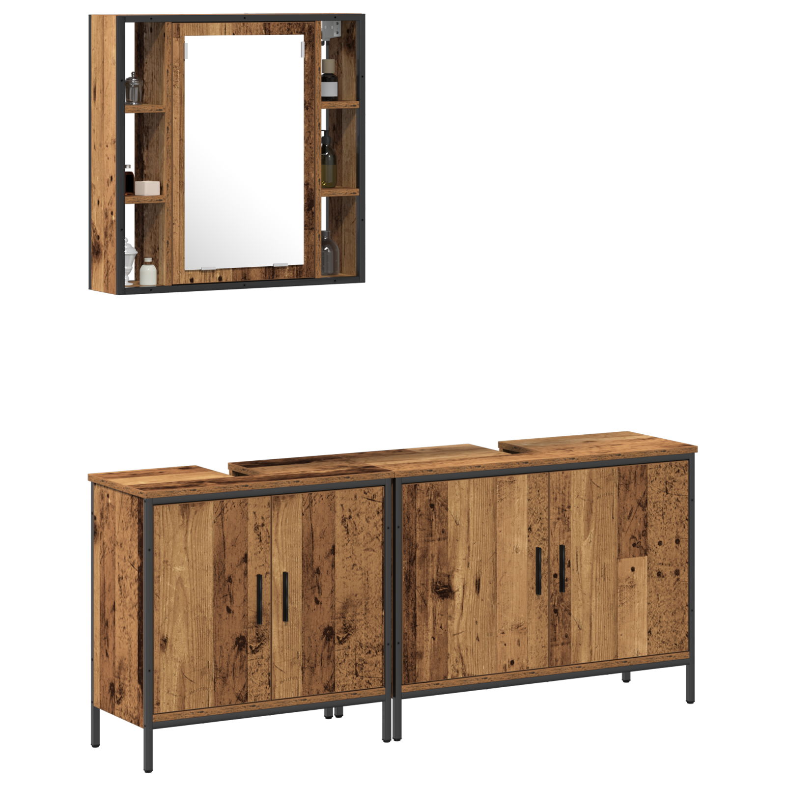 3 Piece Bathroom Furniture Set Old Wood Engineered Wood - Image 3