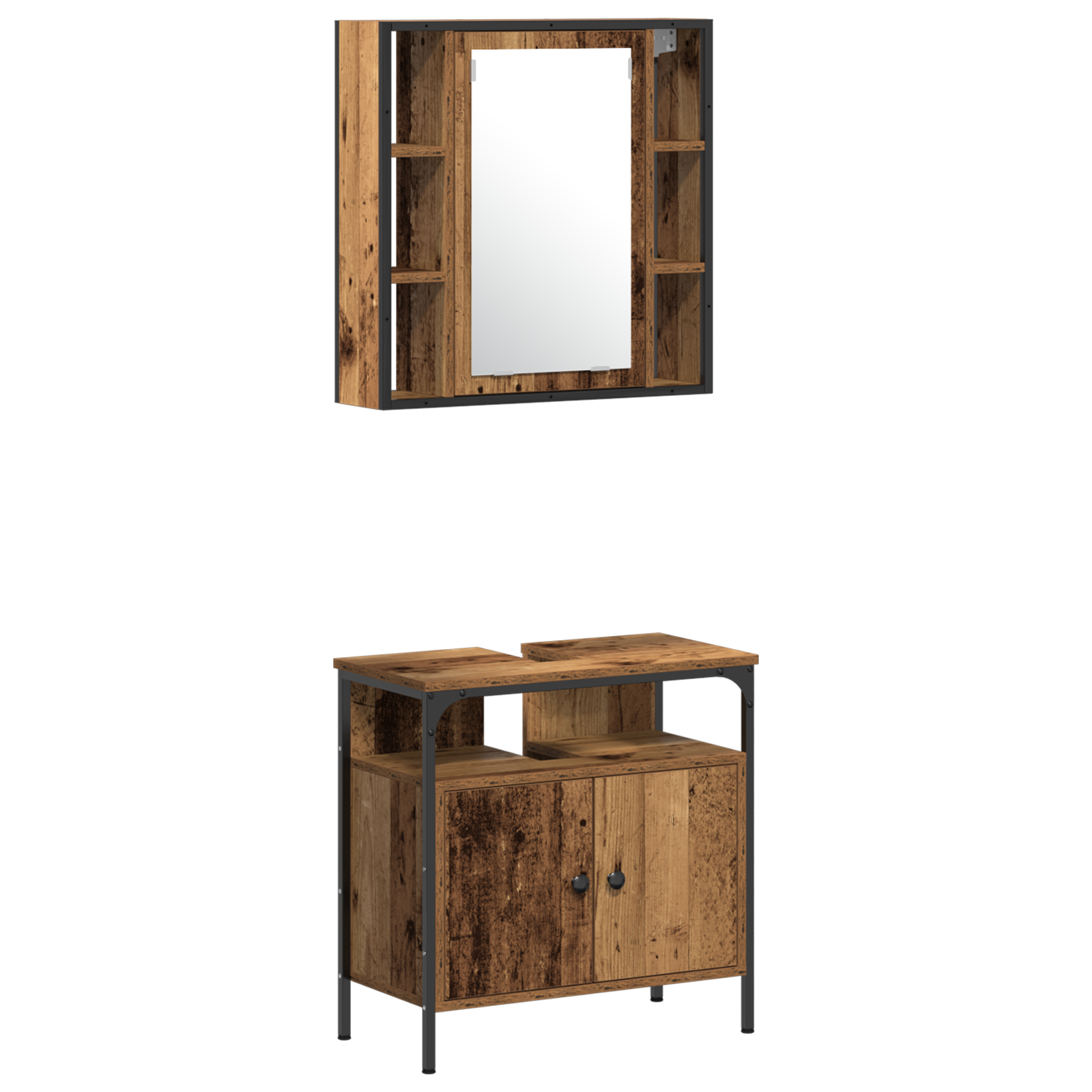 3 Piece Bathroom Furniture Set Old Wood Engineered Wood - Image 6