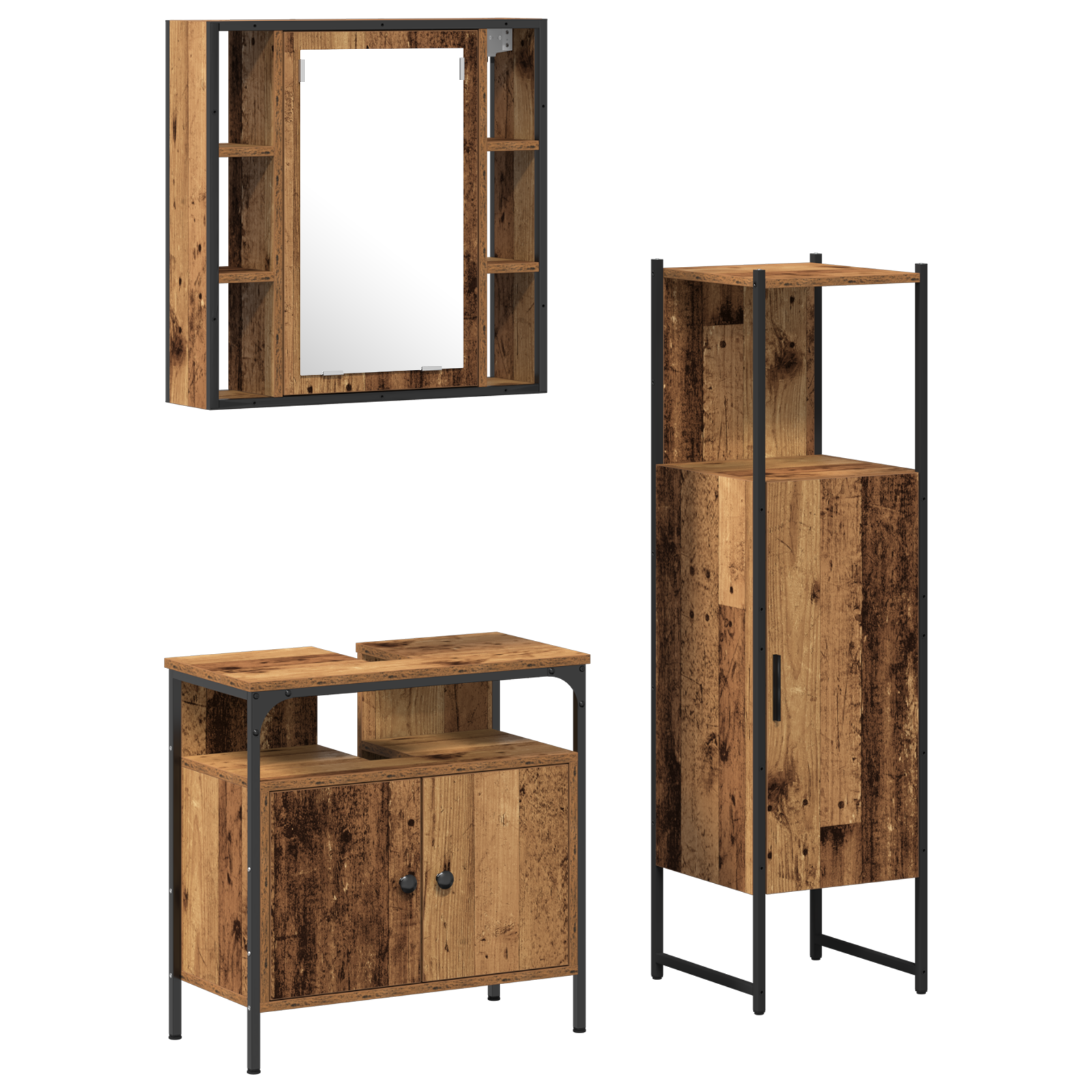 3 Piece Bathroom Furniture Set Old Wood Engineered Wood - Image 2