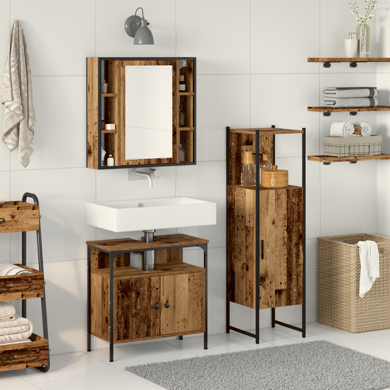 3 Piece Bathroom Furniture Set Old Wood Engineered Wood