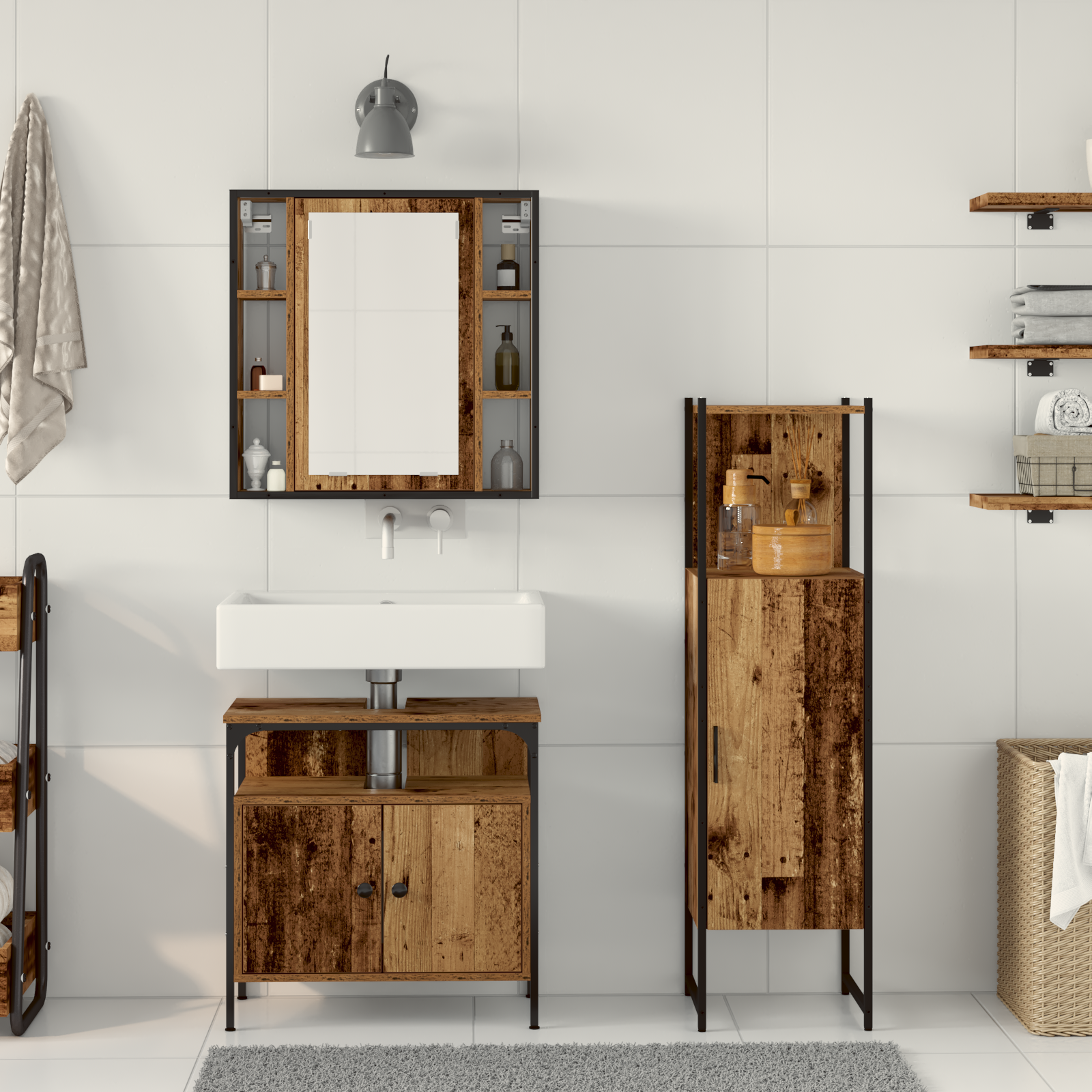 3 Piece Bathroom Furniture Set Old Wood Engineered Wood - Image 4