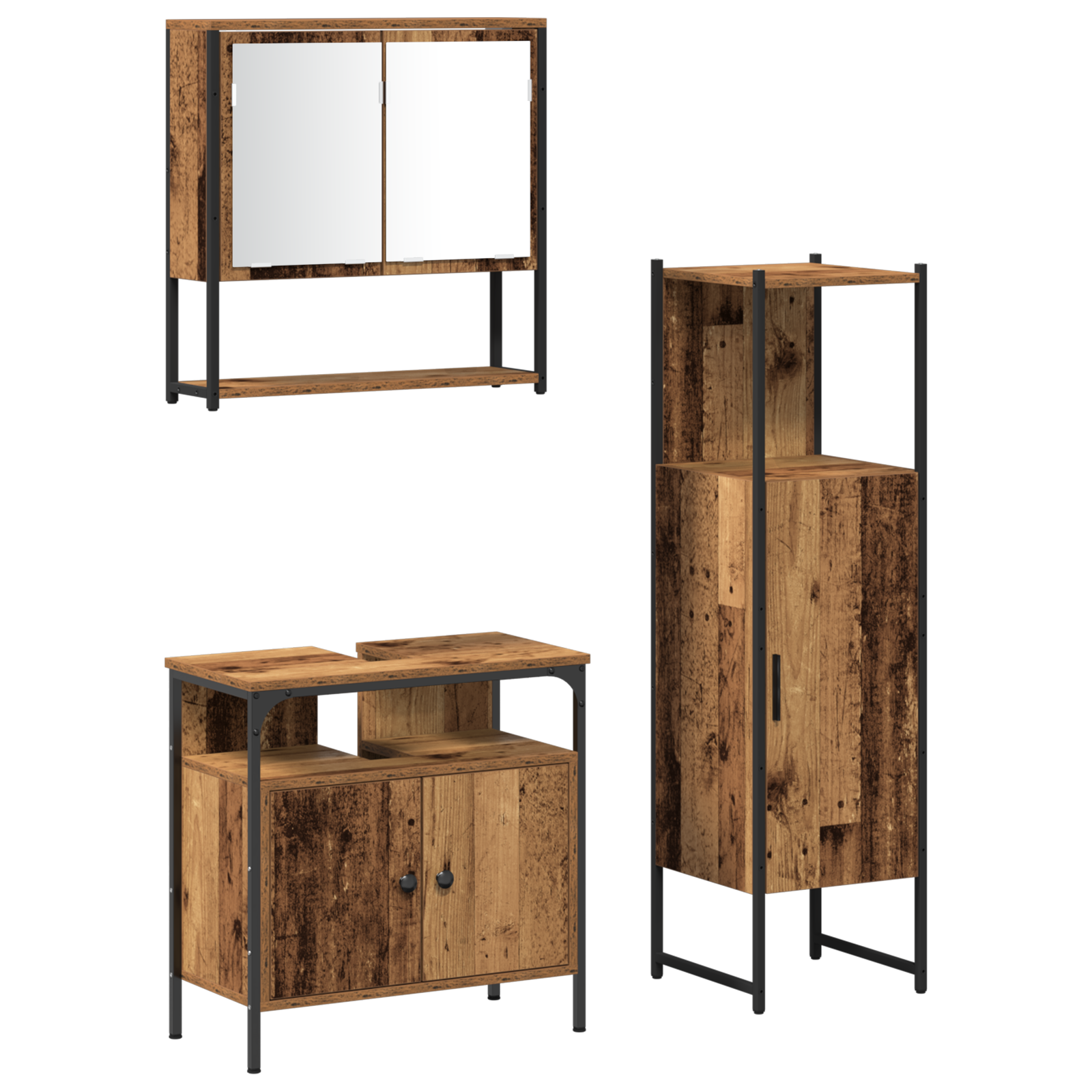 3 Piece Bathroom Furniture Set Old Wood Engineered Wood - Image 2