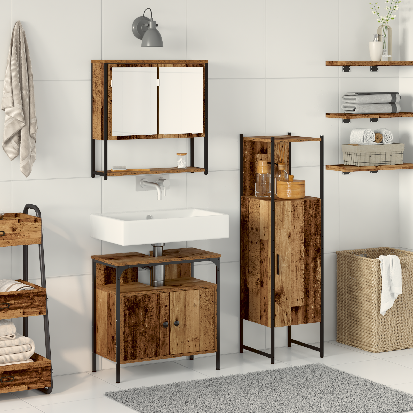 3 Piece Bathroom Furniture Set Old Wood Engineered Wood