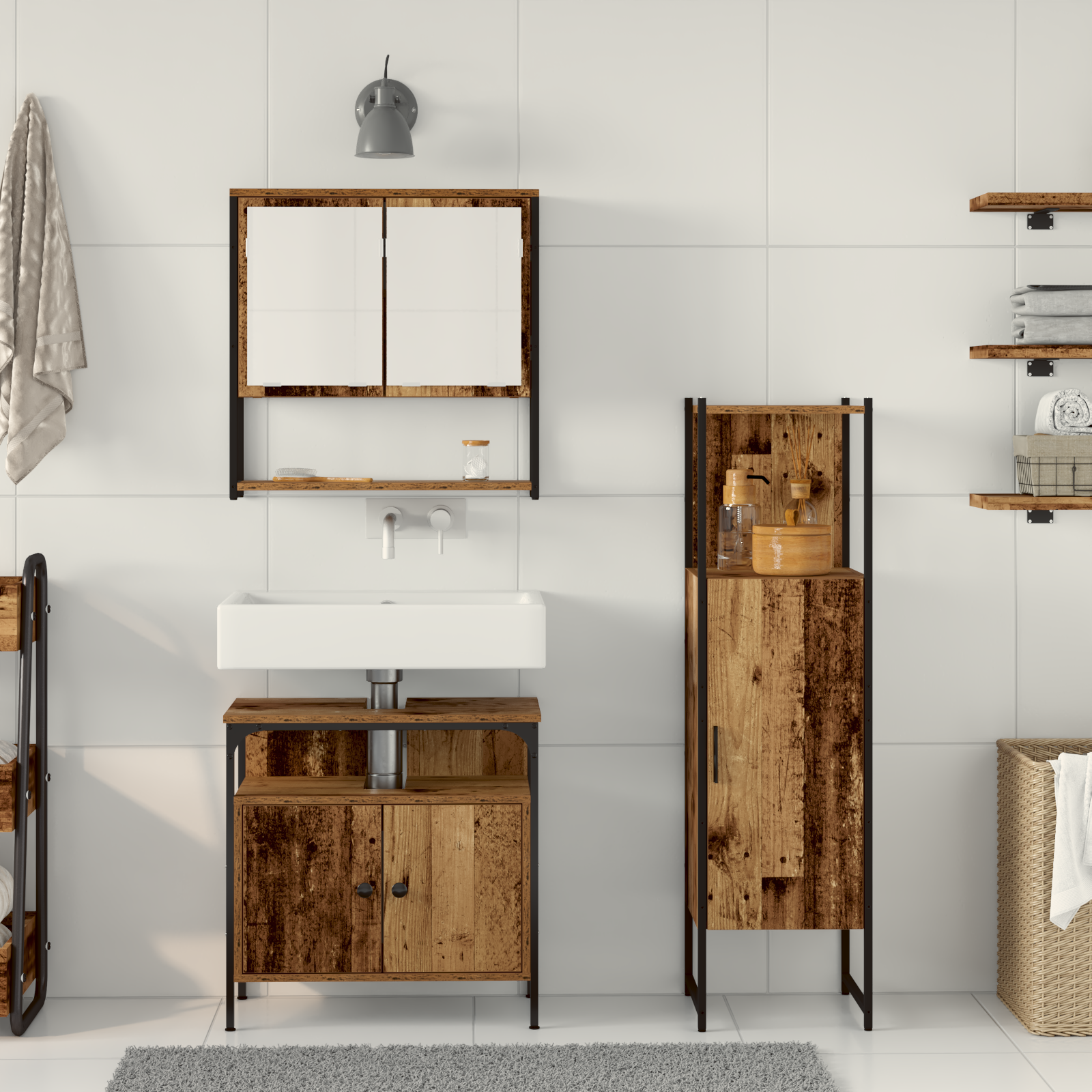 3 Piece Bathroom Furniture Set Old Wood Engineered Wood - Image 4