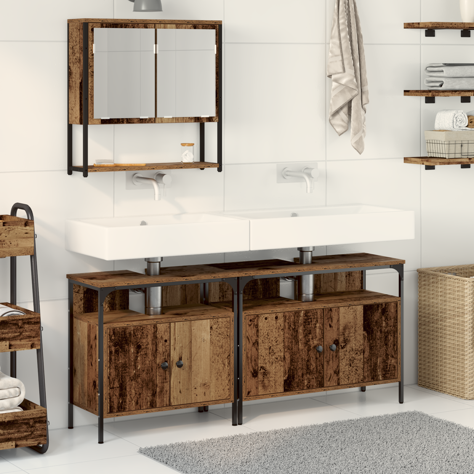 Thumbnail - vidaXL Waschbeckenschrank mit Einbaubecken Altholz Holzwerkstoff