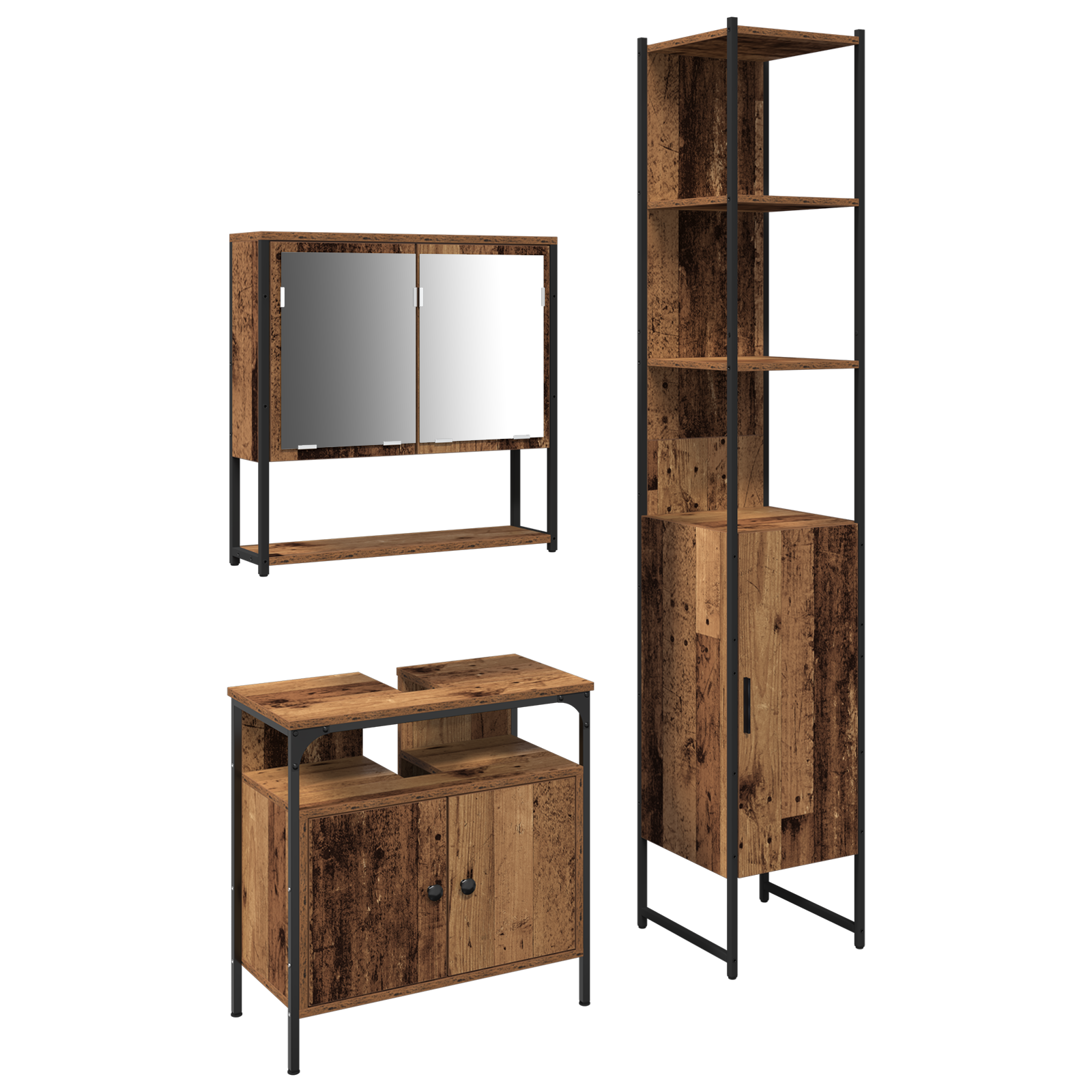 Bathroom Sink Cabinet with Built-in Basin Old Wood Engineered Wood - Image 2