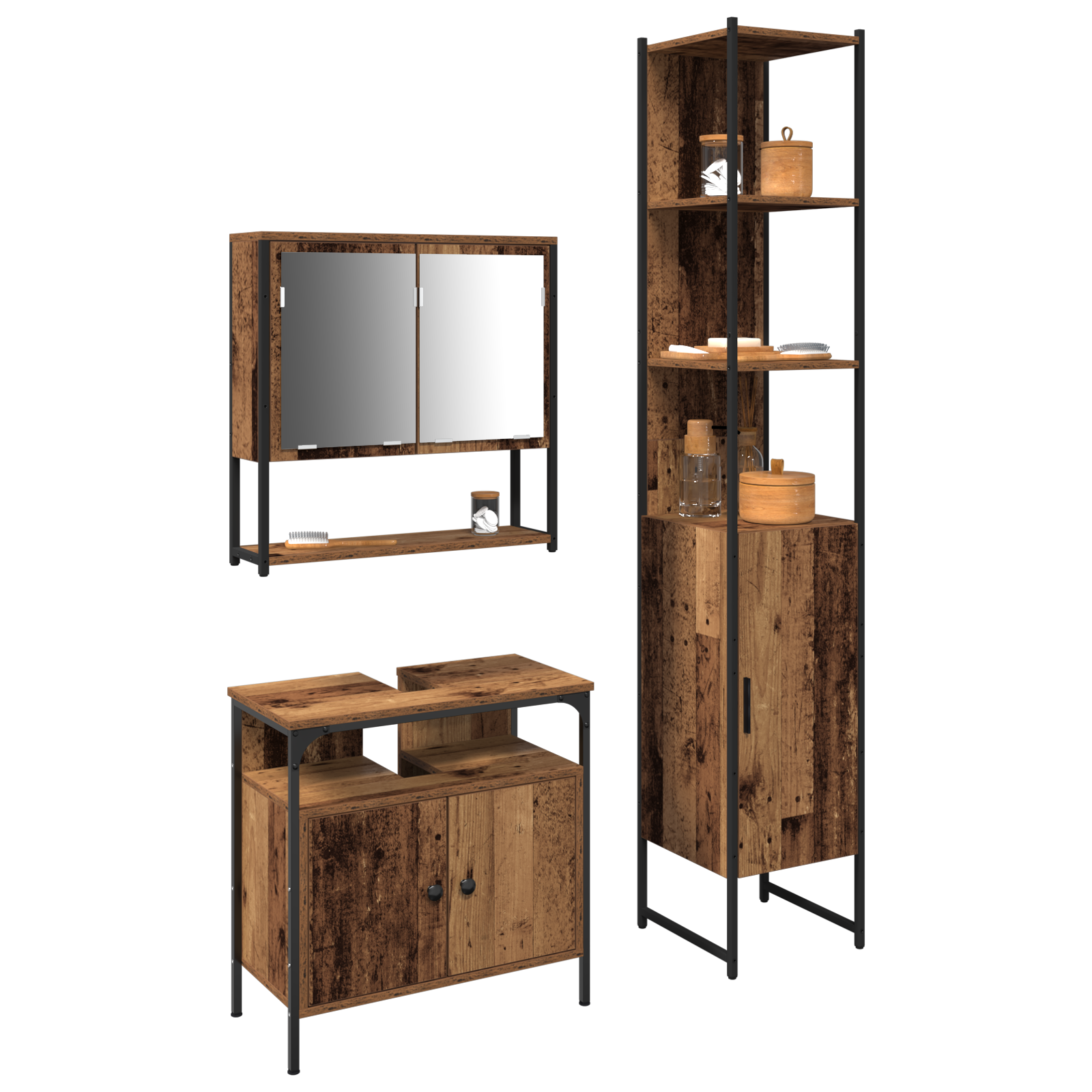 Bathroom Sink Cabinet with Built-in Basin Old Wood Engineered Wood - Image 3