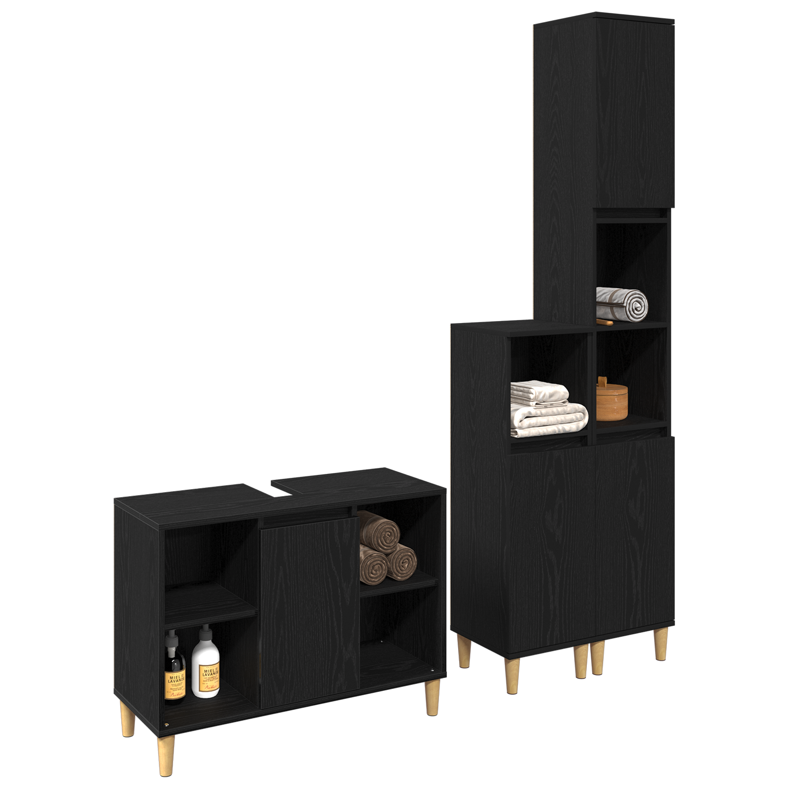 3 Piece Bathroom Furniture Set Black Oak Engineered Wood - Image 3