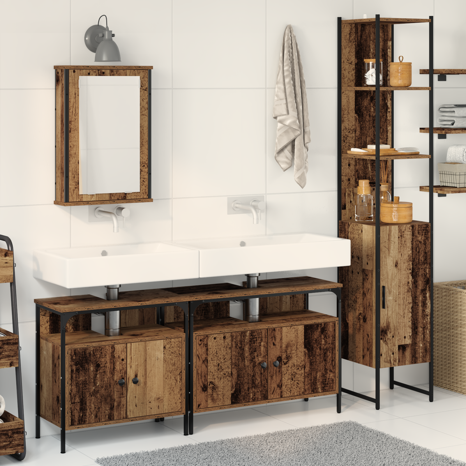 Bathroom Sink Cabinet with Built-in Basin Old Wood Engineered Wood