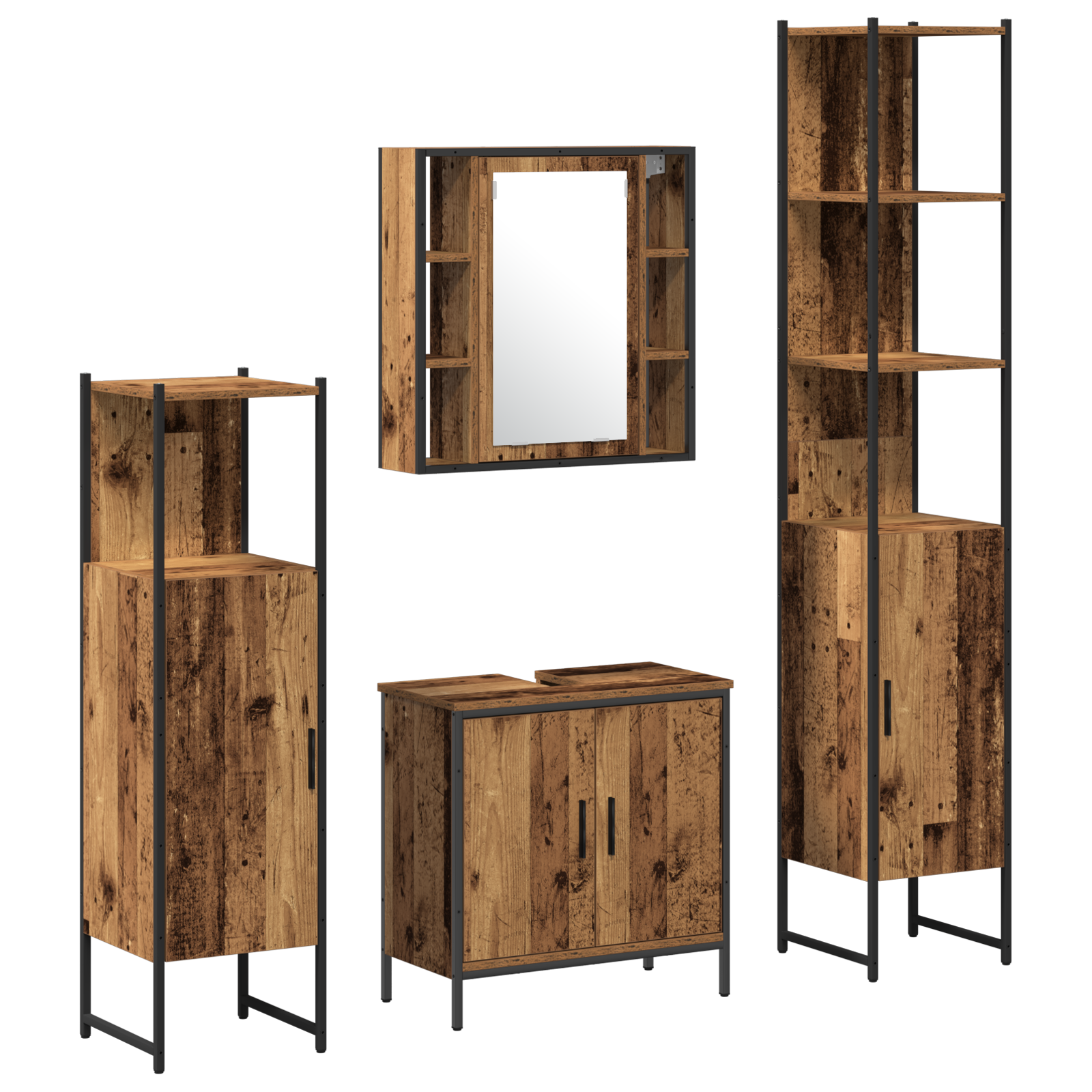 4 Piece Bathroom Furniture Set Rustic Wood Engineered Wood - Image 2