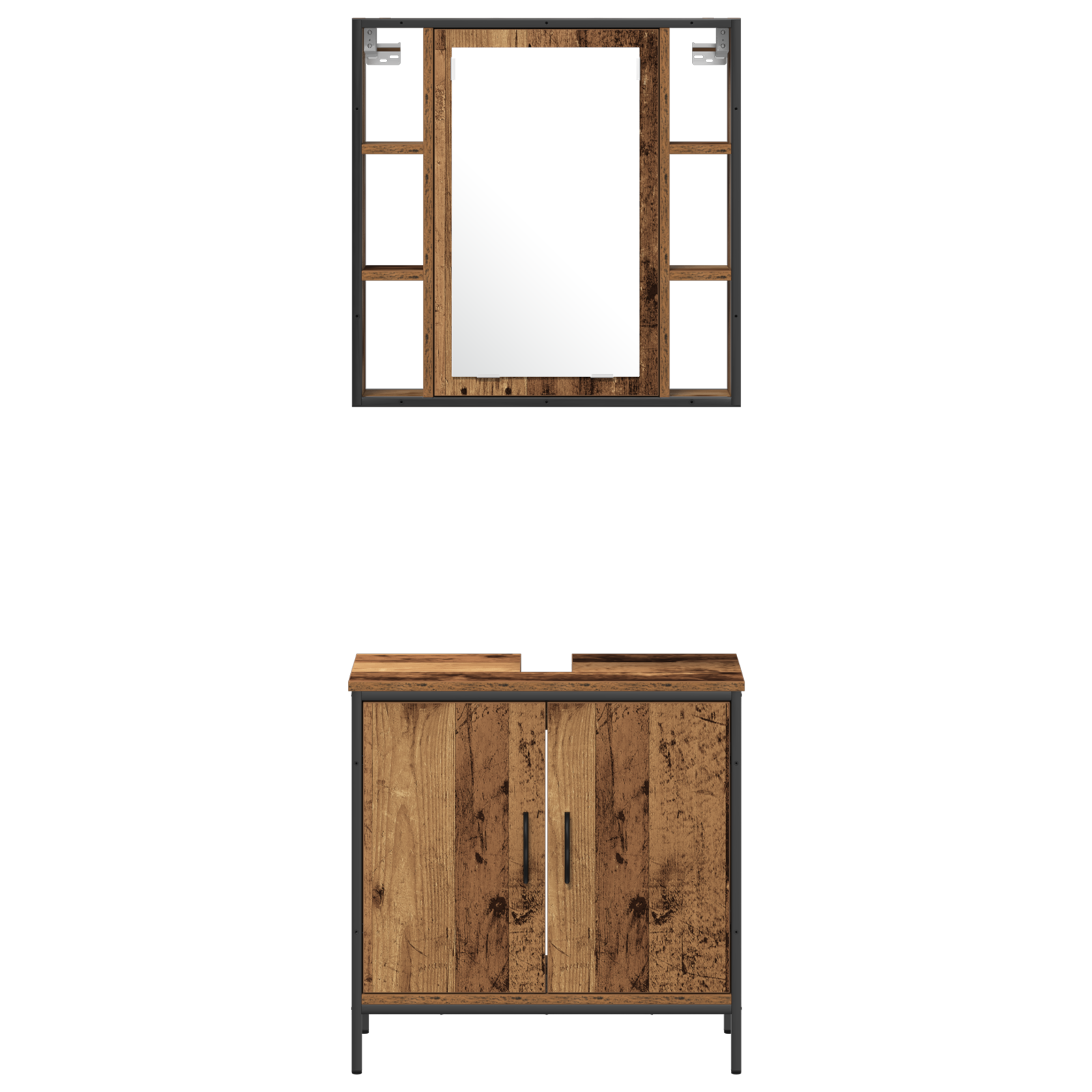 4 Piece Bathroom Furniture Set Rustic Wood Engineered Wood - Image 9