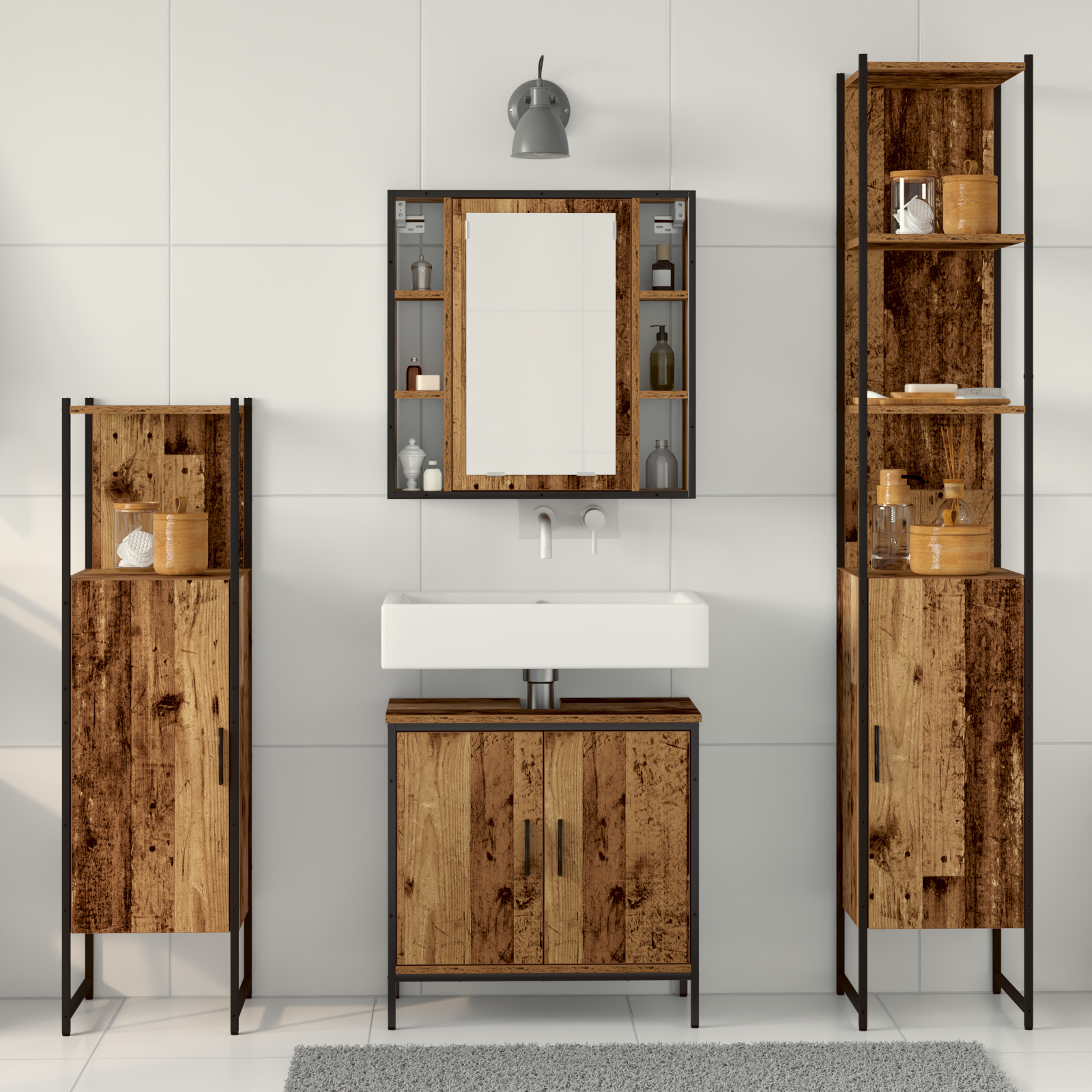 4 Piece Bathroom Furniture Set Rustic Wood Engineered Wood - Image 4