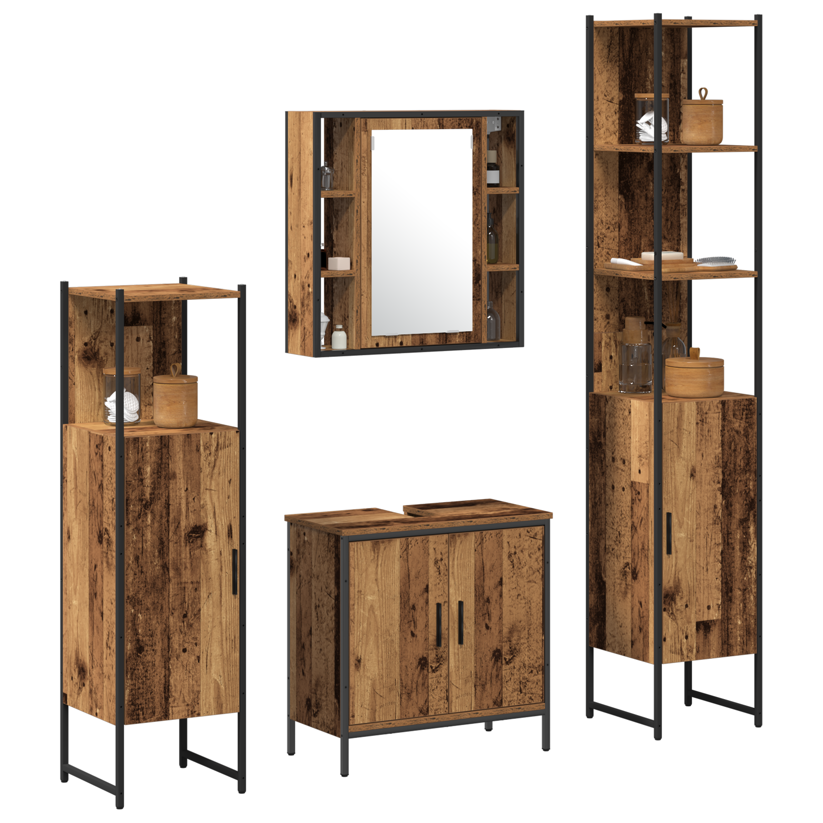 4 Piece Bathroom Furniture Set Rustic Wood Engineered Wood - Image 3
