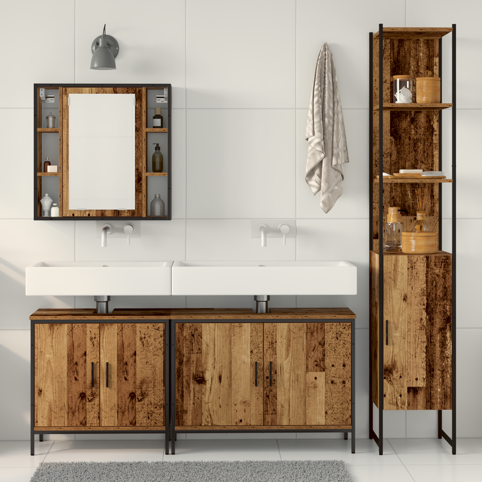 4 Piece Bathroom Furniture Set Old Wood Engineered Wood - Image 4