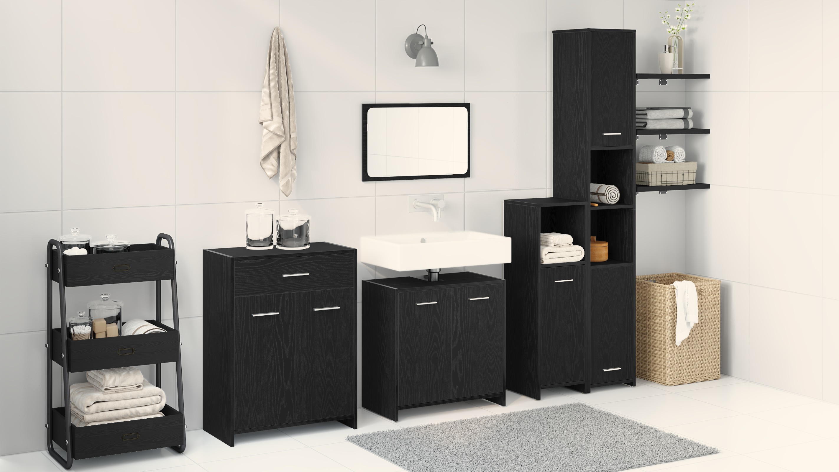 4 Piece Bathroom Furniture Set Black Oak Engineered Wood