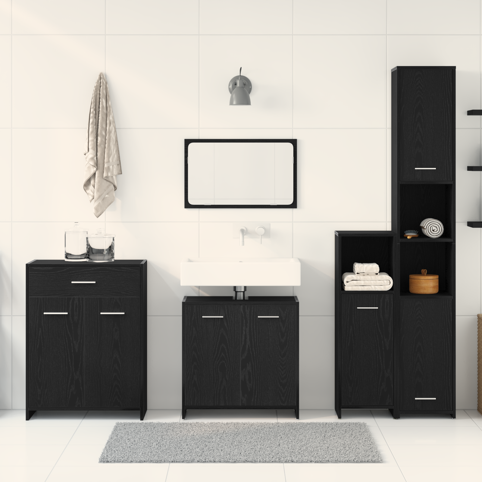 4 Piece Bathroom Furniture Set Black Oak Engineered Wood - Image 4