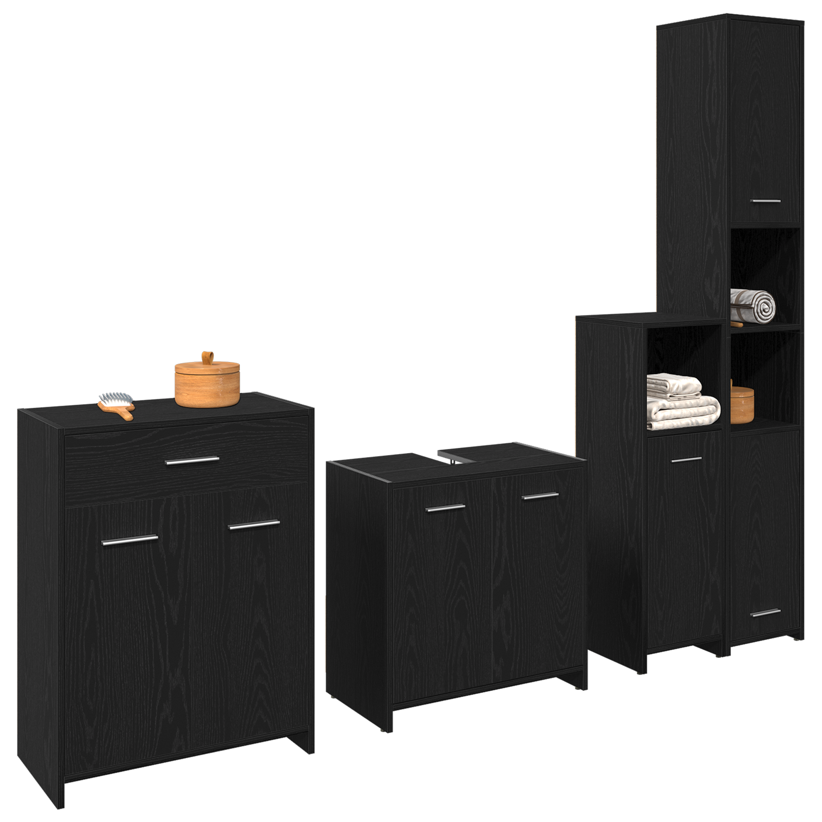4 Piece Bathroom Furniture Set Black Oak Engineered Wood - Image 3