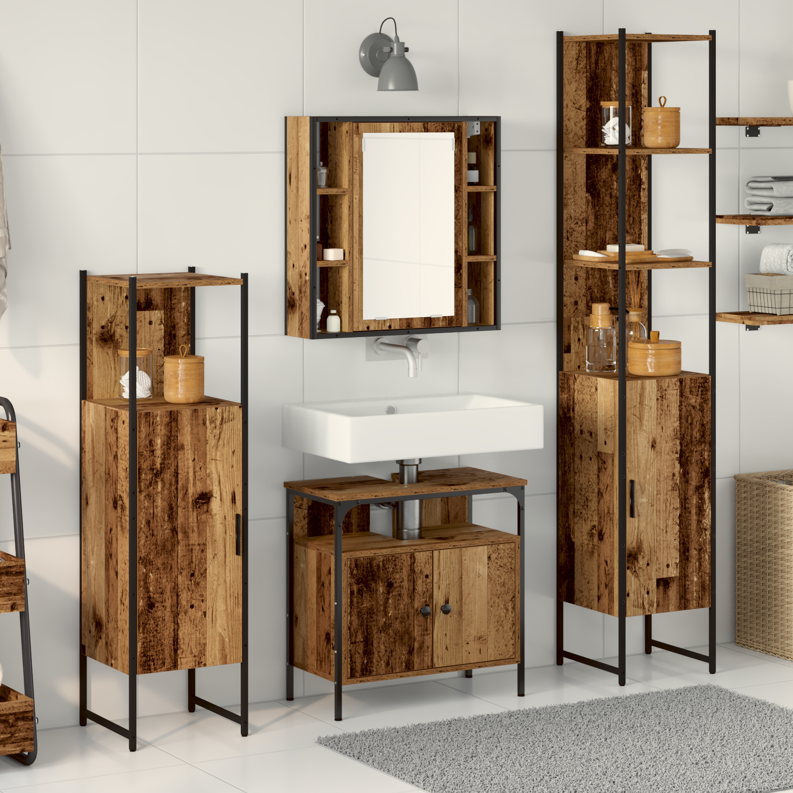 4 Piece Bathroom Furniture Set Old Wood Engineered Wood