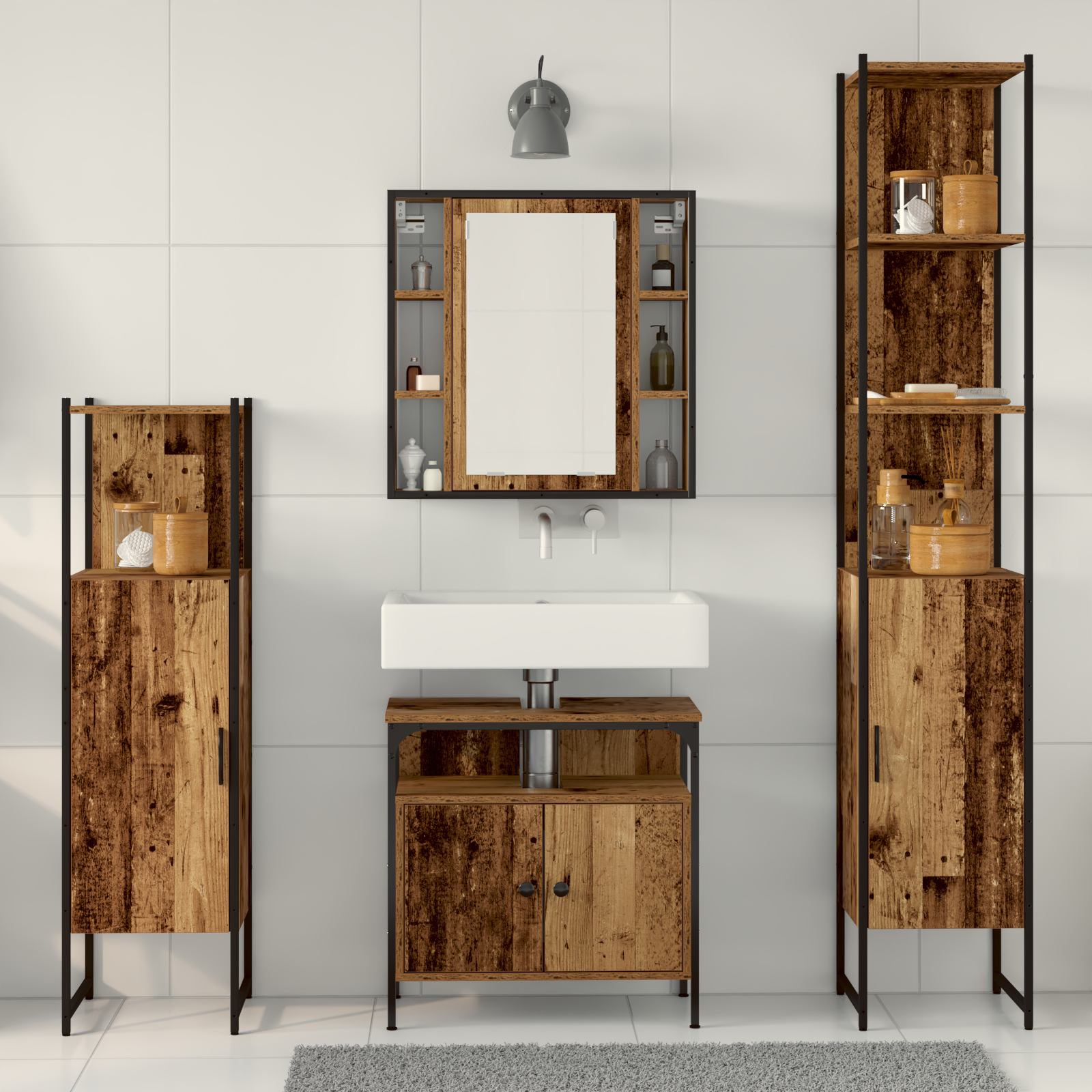 4 Piece Bathroom Furniture Set Old Wood Engineered Wood - Image 4