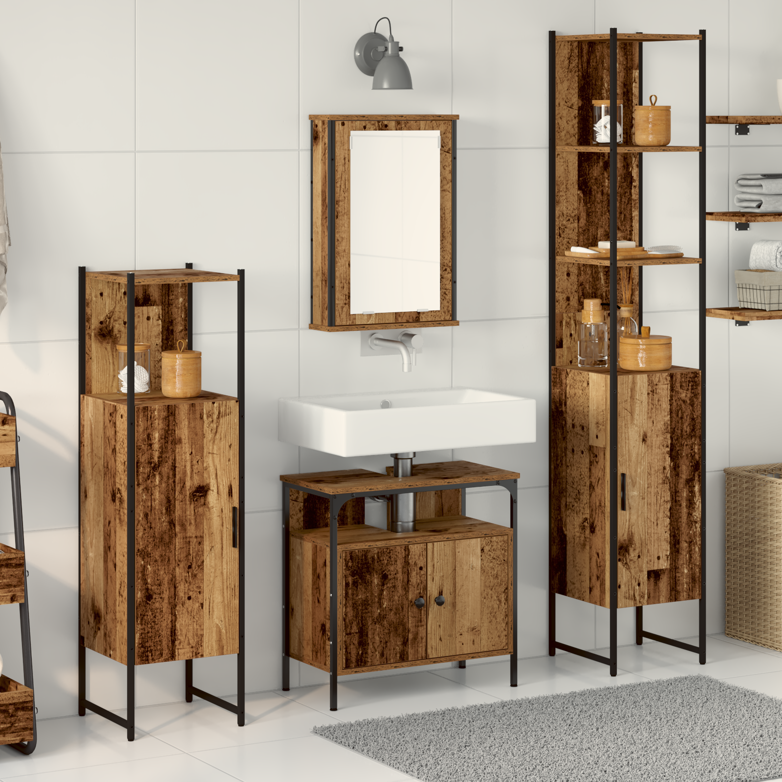 4 Piece Bathroom Furniture Set Old Wood Engineered Wood