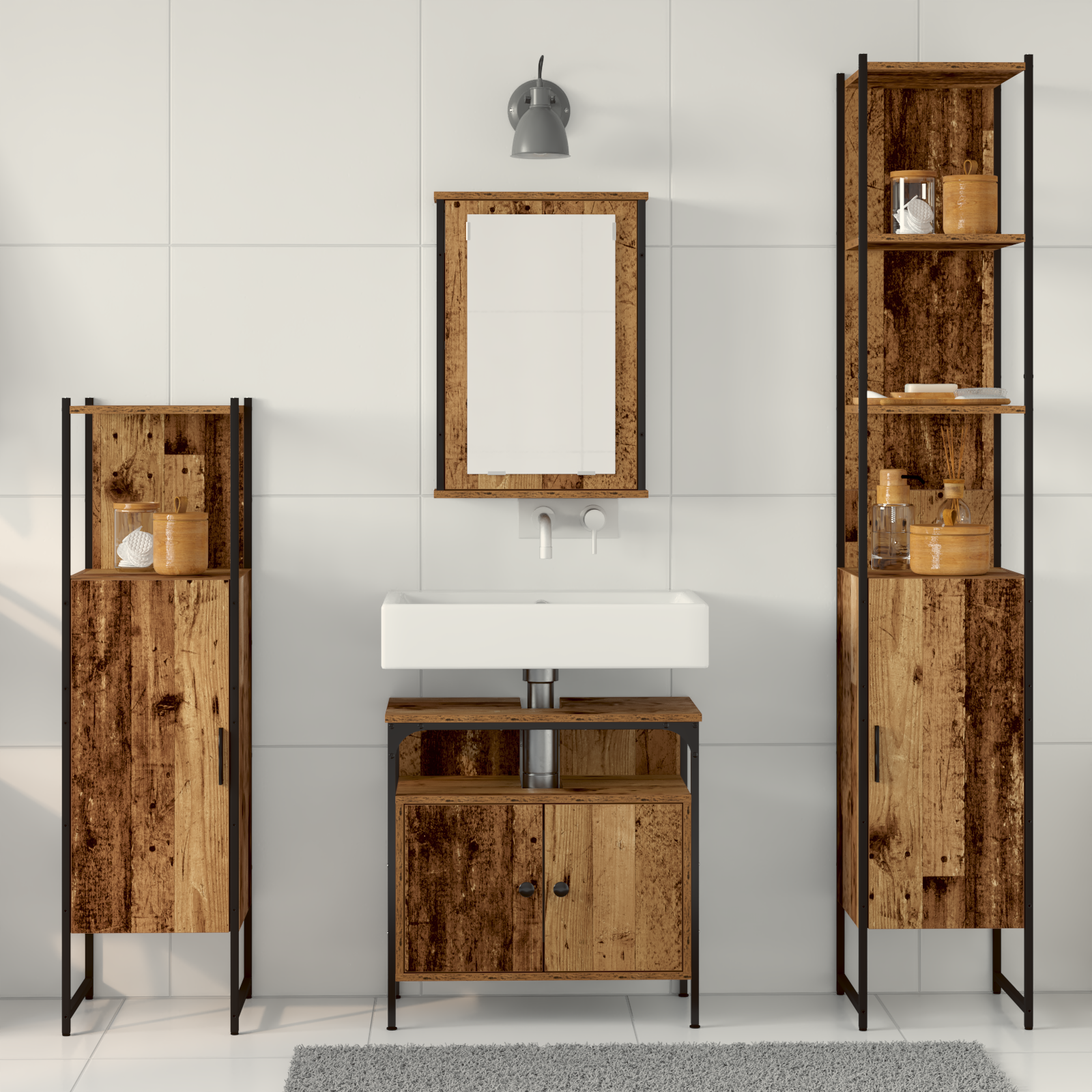 4 Piece Bathroom Furniture Set Old Wood Engineered Wood - Image 4
