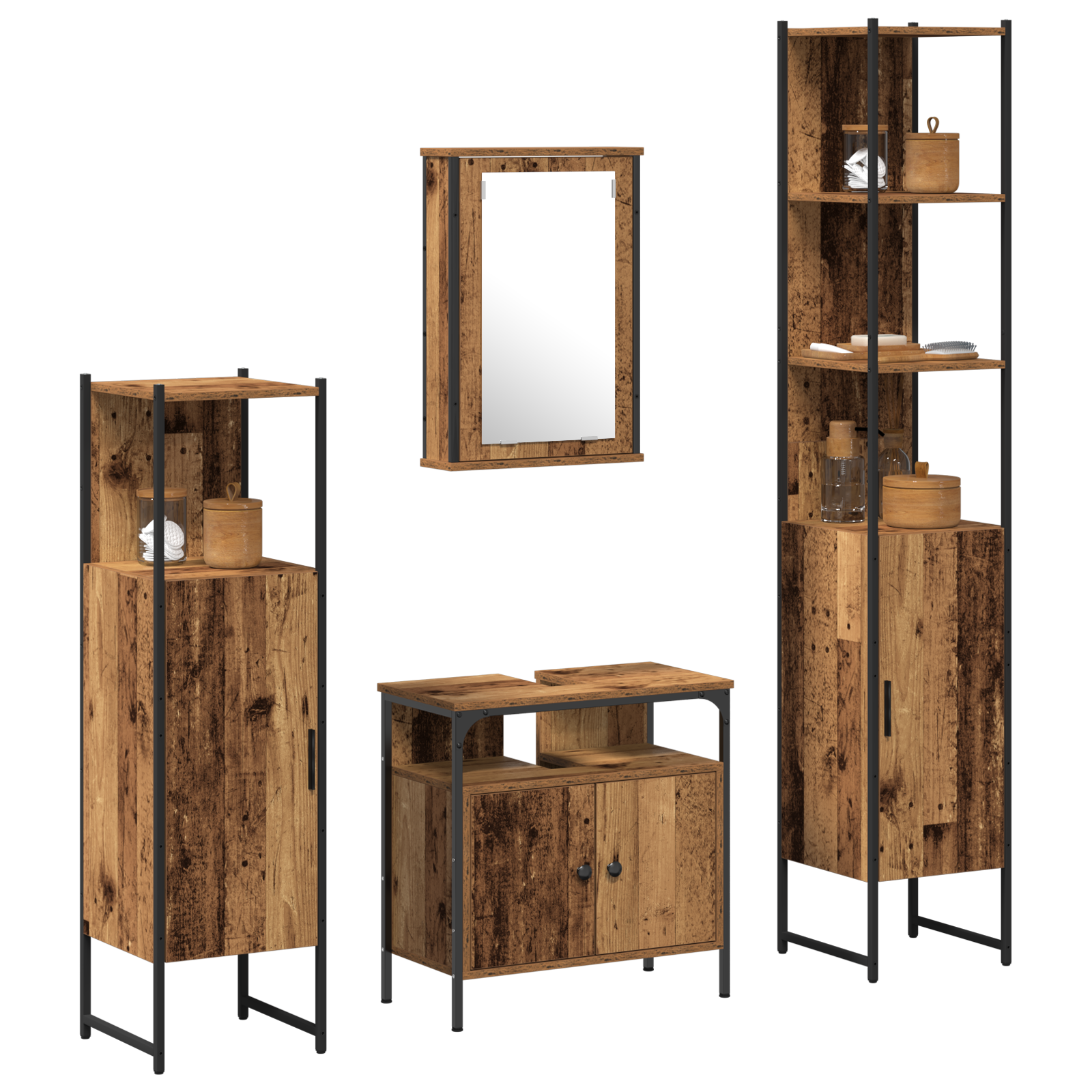 4 Piece Bathroom Furniture Set Old Wood Engineered Wood - Image 3