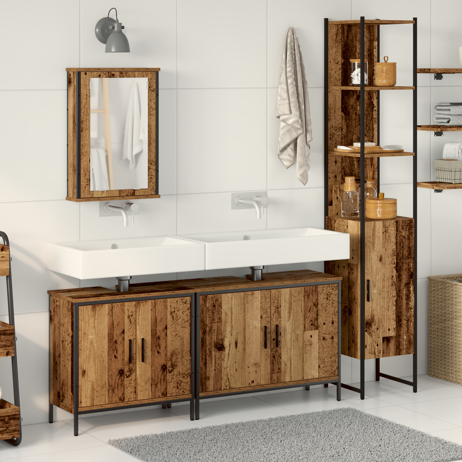 4 Piece Bathroom Furniture Set Old Wood Engineered Wood