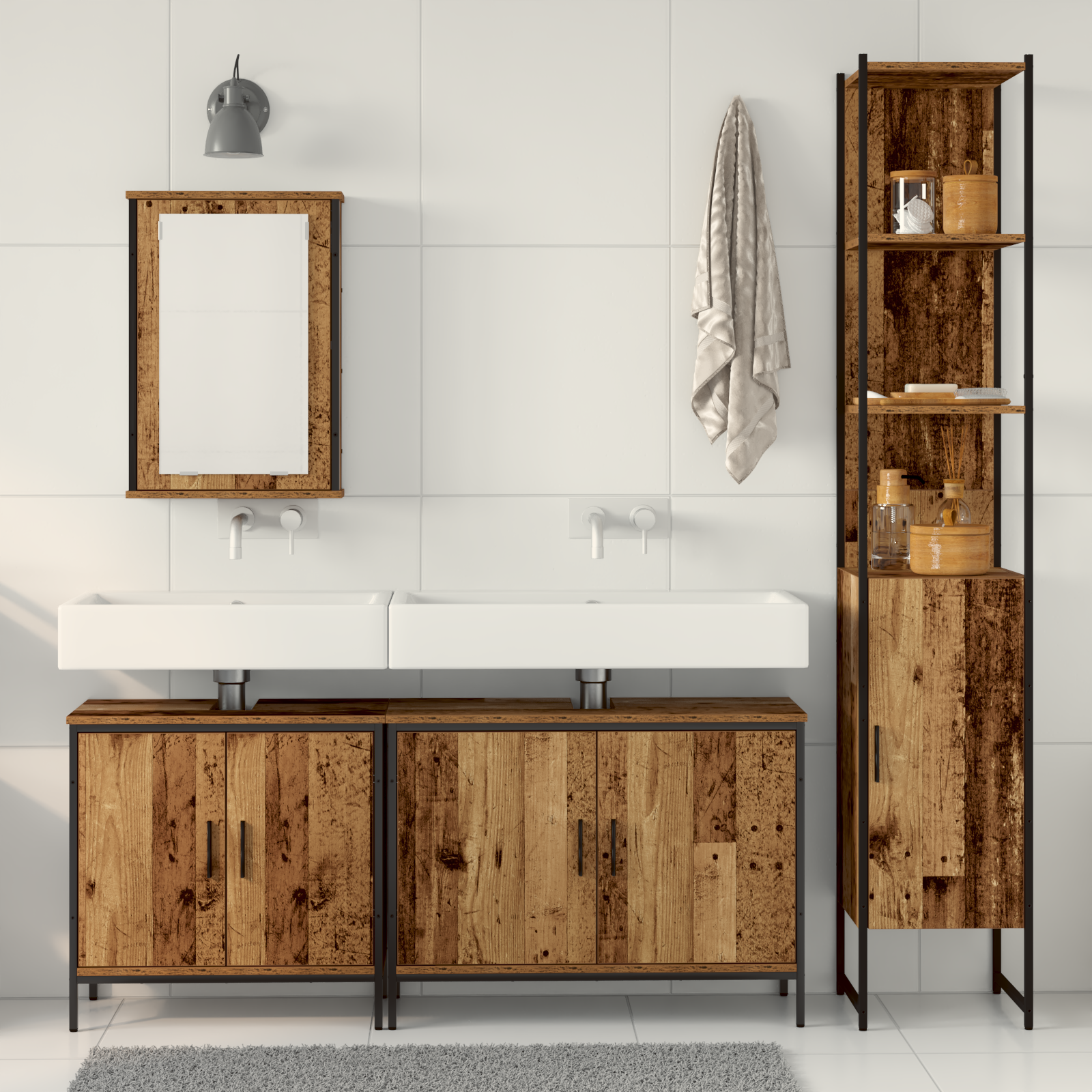 4 Piece Bathroom Furniture Set Old Wood Engineered Wood - Image 4