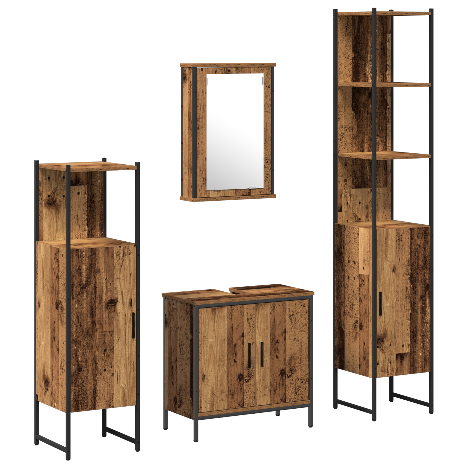 4 Piece Bathroom Furniture Set Old Wood Engineered Wood - Image 2