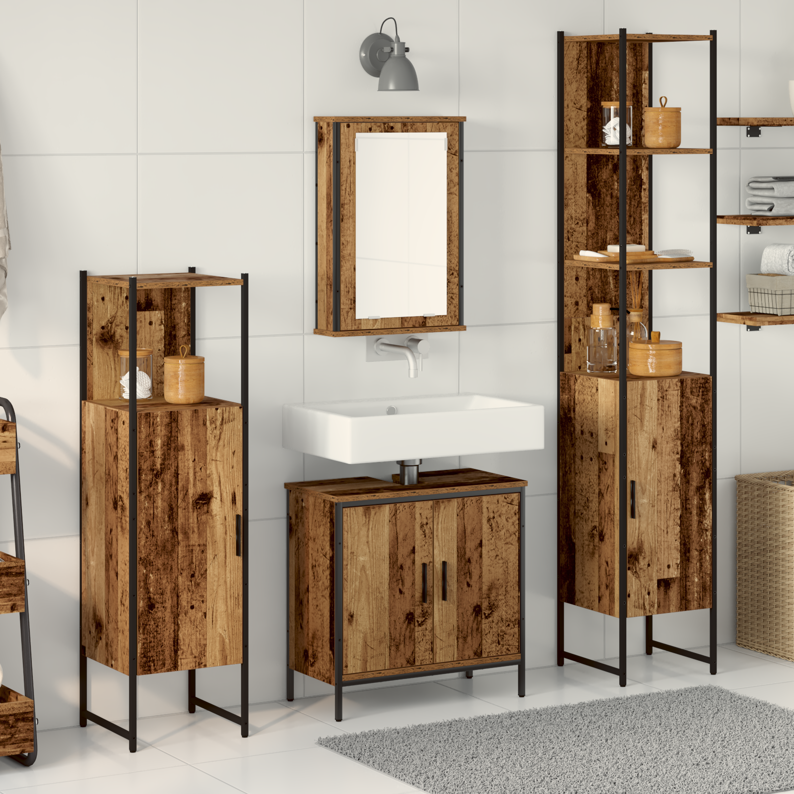 4 Piece Bathroom Furniture Set Old Wood Engineered Wood