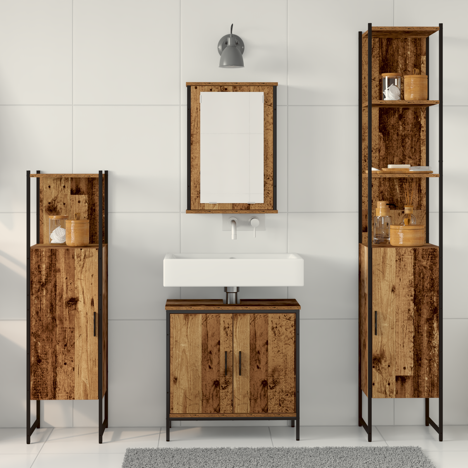 4 Piece Bathroom Furniture Set Old Wood Engineered Wood - Image 4