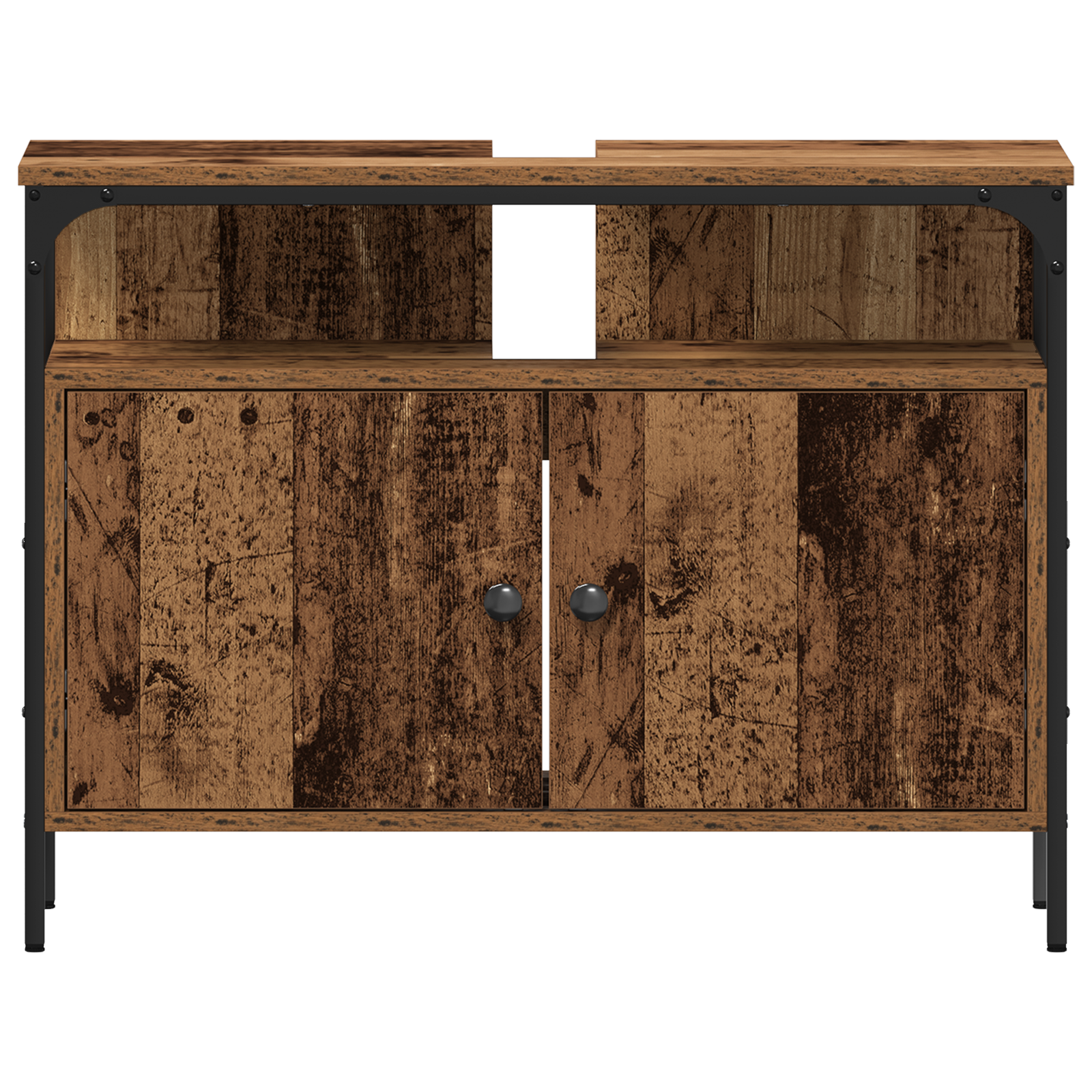 Bathroom Sink Cabinet with Built-in Basin - Old Wood Finish - Image 11