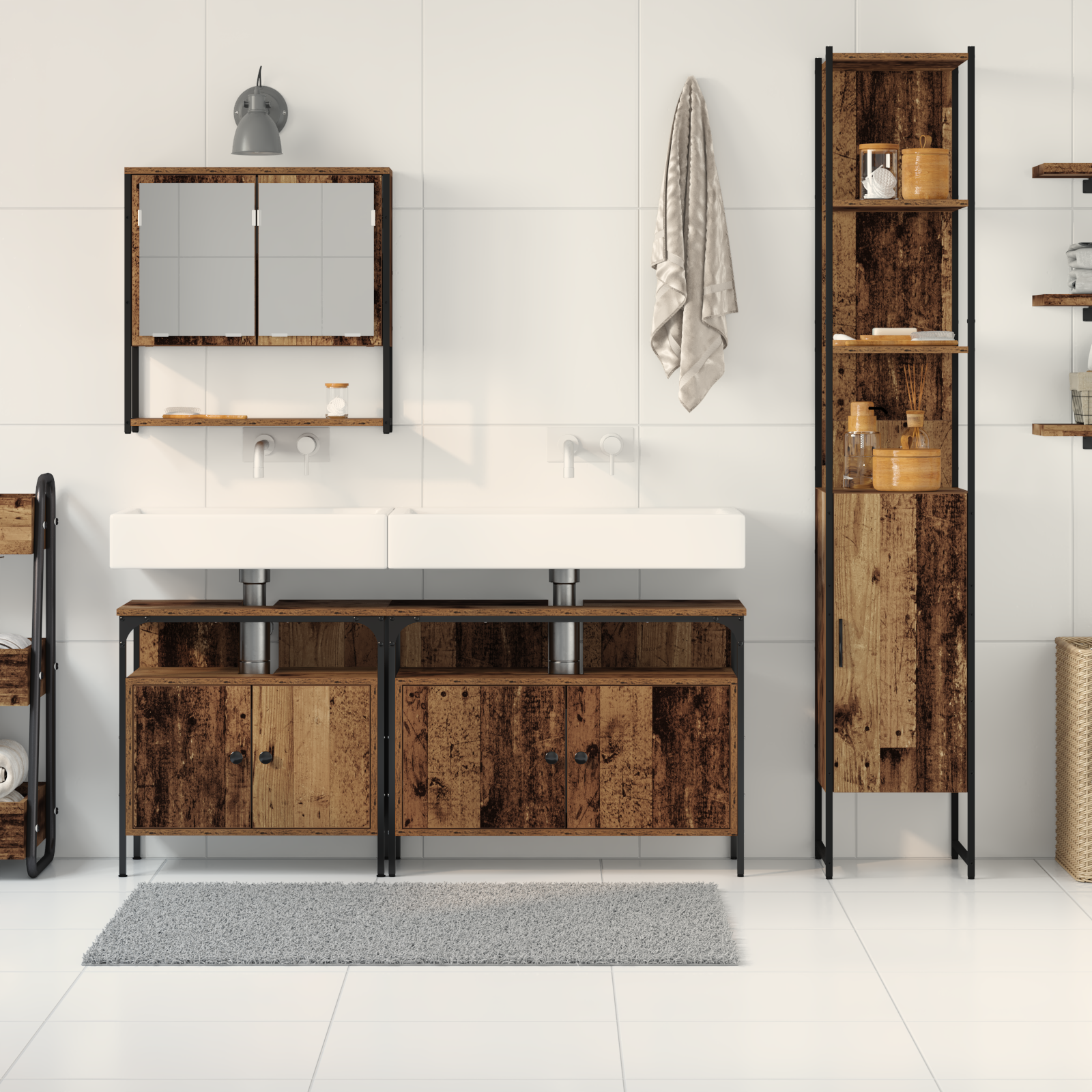 Bathroom Sink Cabinet with Built-in Basin - Old Wood Finish - Image 4